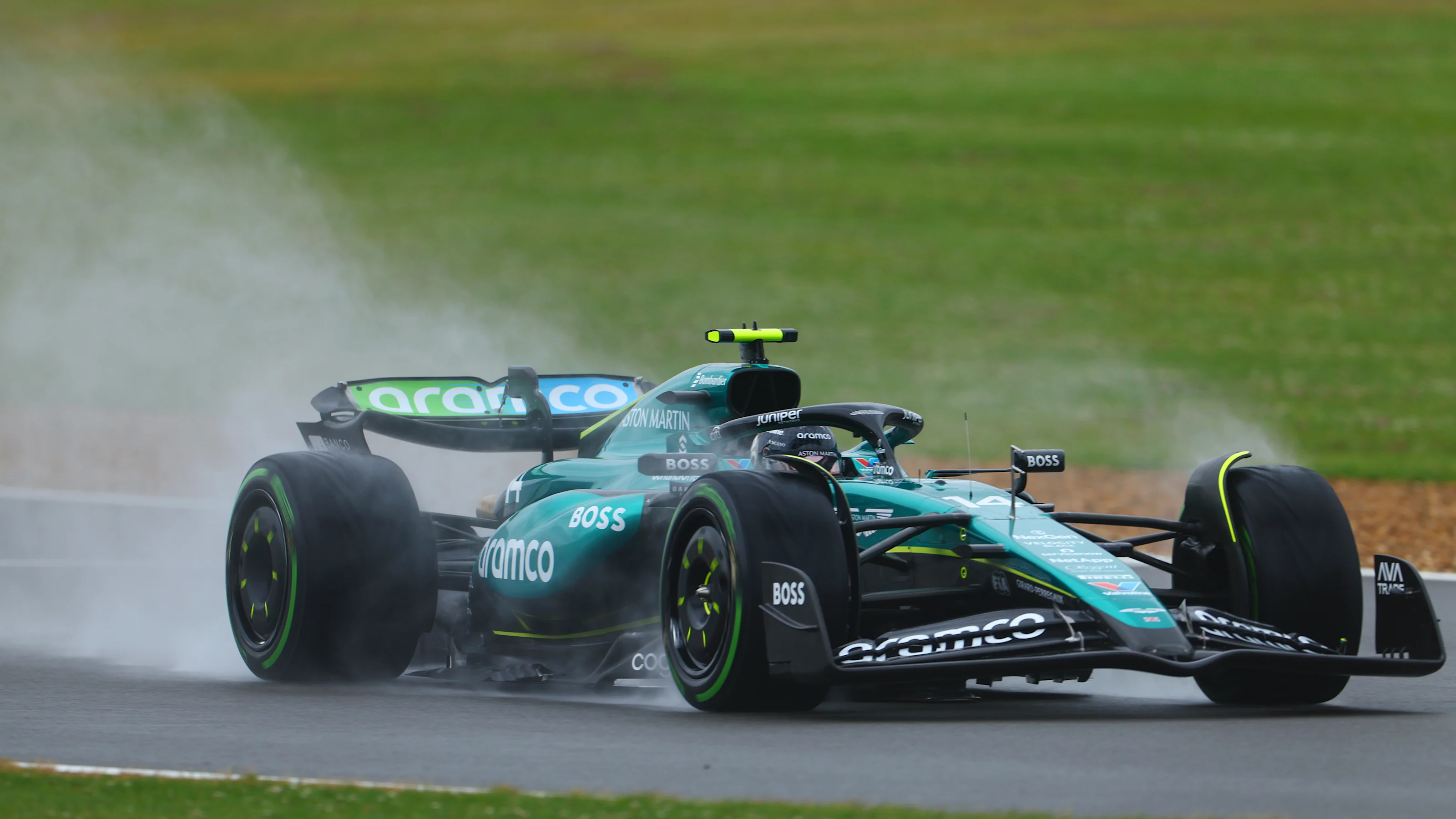 NORTHAMPTON, ENGLAND - JULY 06: Fernando Alonso of Spain driving the (14) Aston Martin AMR24