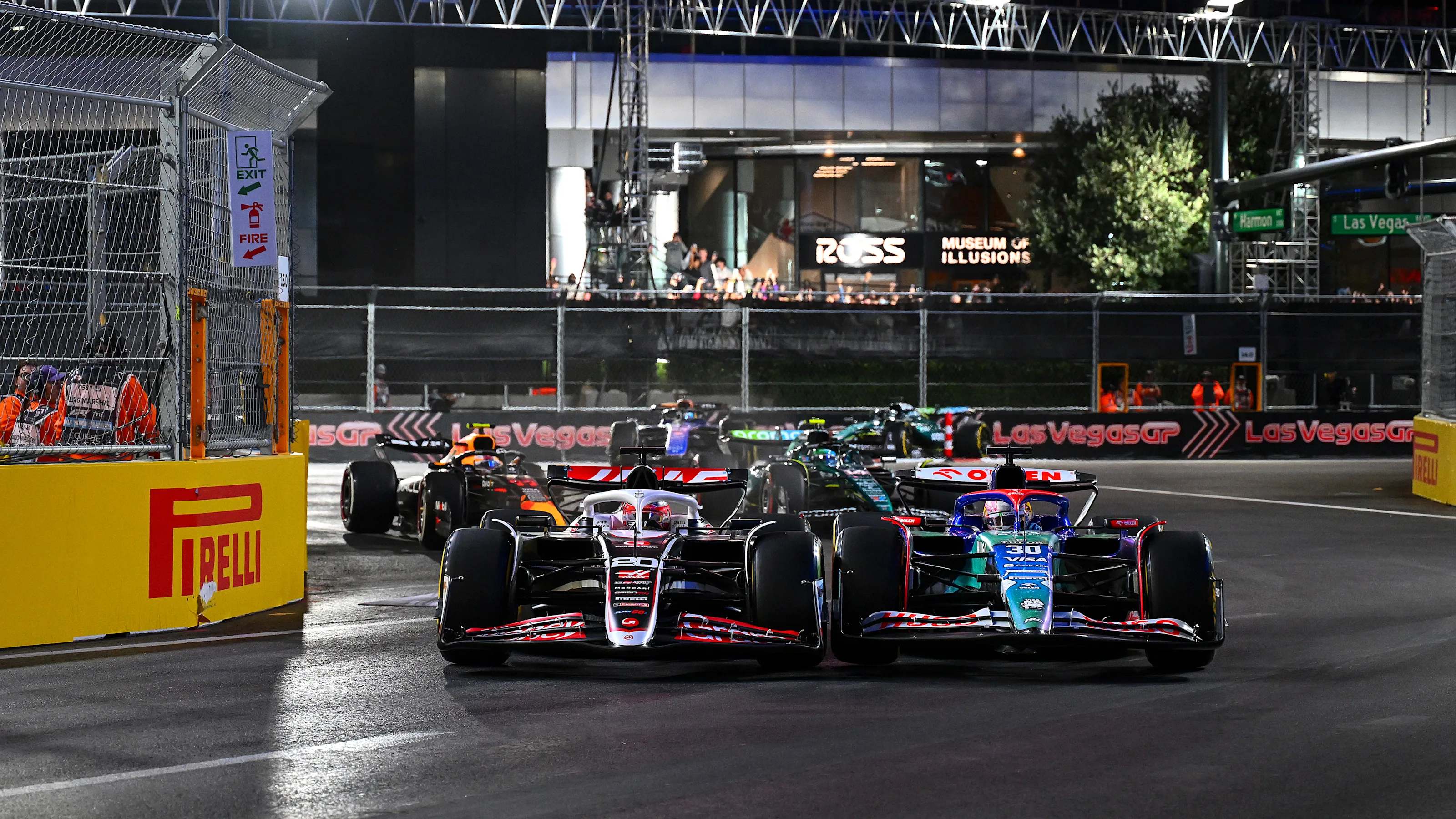 LAS VEGAS, NEVADA - NOVEMBER 23: Kevin Magnussen of Denmark driving the (20) Haas F1 VF-24 Ferrari