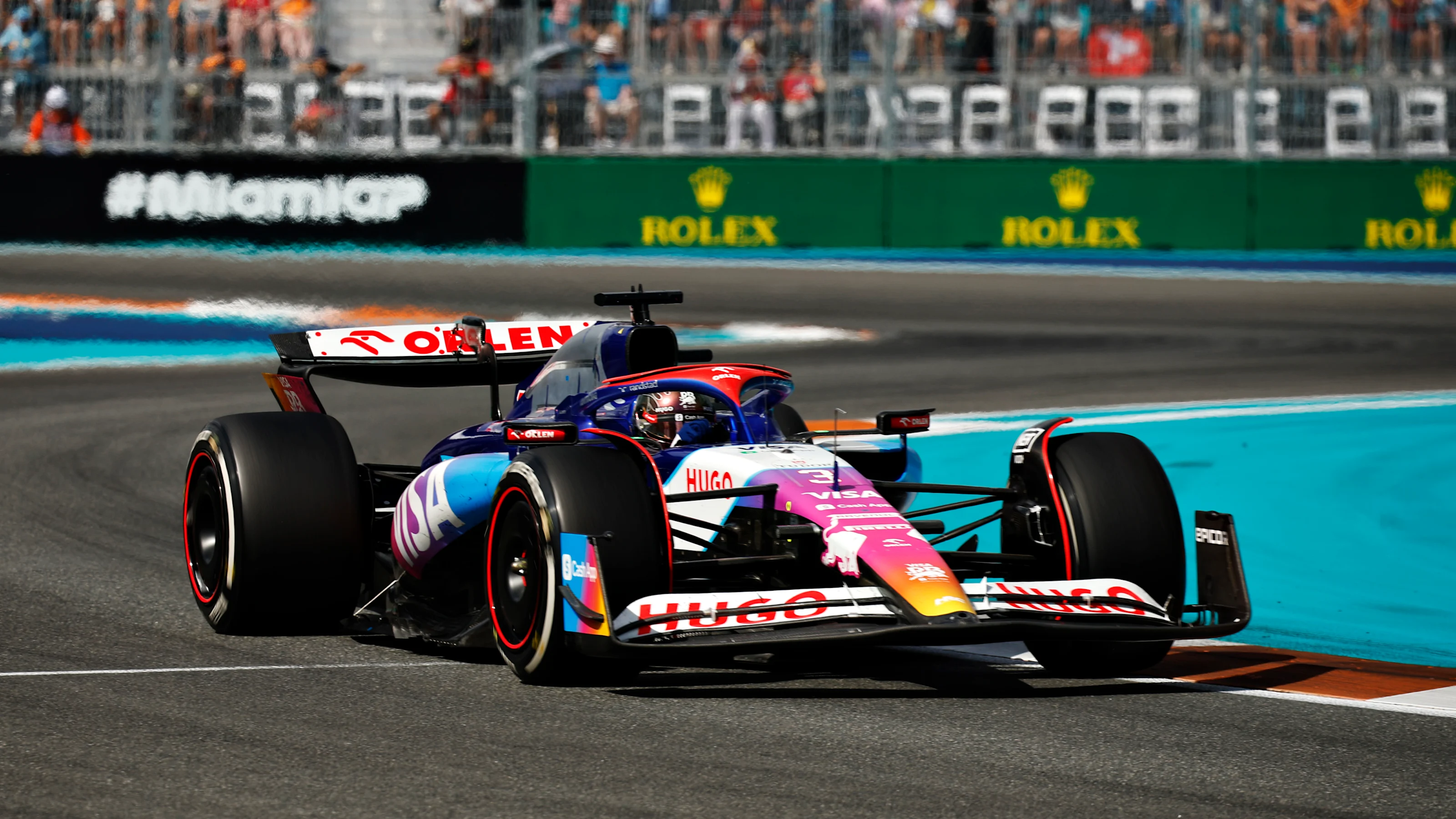 MIAMI, FLORIDA - MAY 05: Daniel Ricciardo of Australia driving the (3) Visa Cash App RB VCARB 01 on