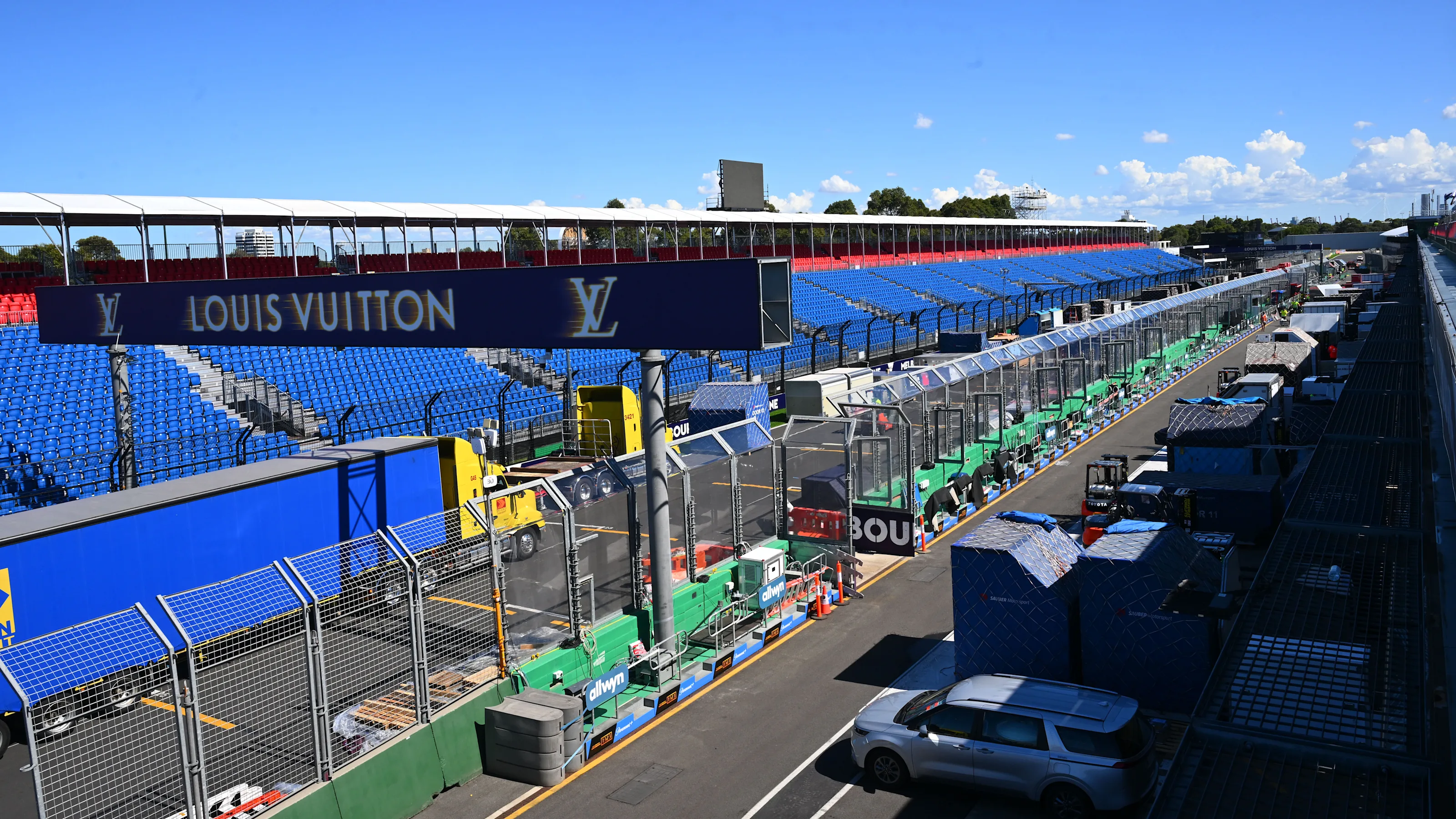 MELBOURNE, AUSTRALIA - MARCH 10: F1 team freight is seen on the start/finish straight during