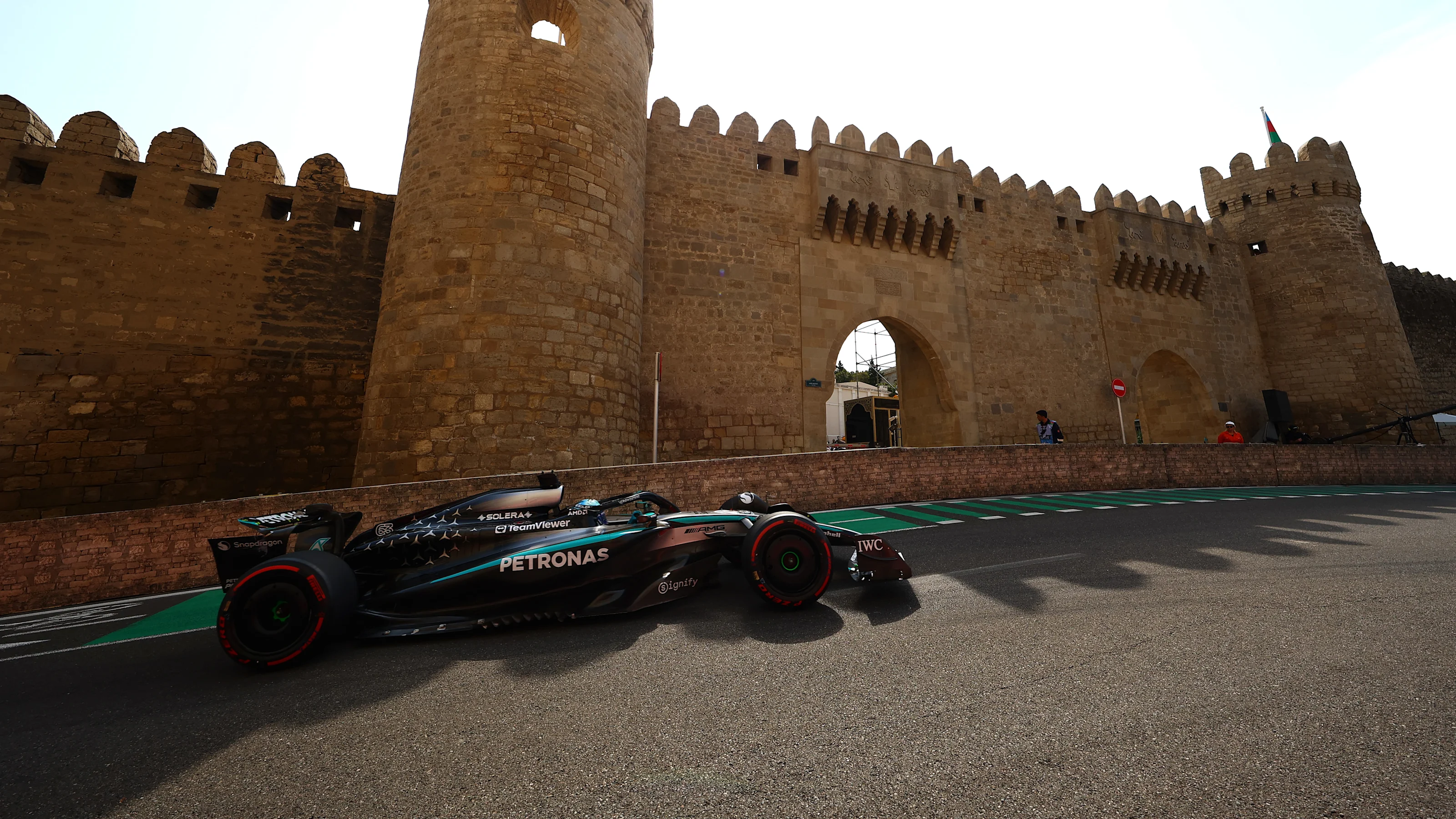 BAKU, AZERBAIJAN - SEPTEMBER 19: George Russell of Great Britain driving the (63) Mercedes AMG