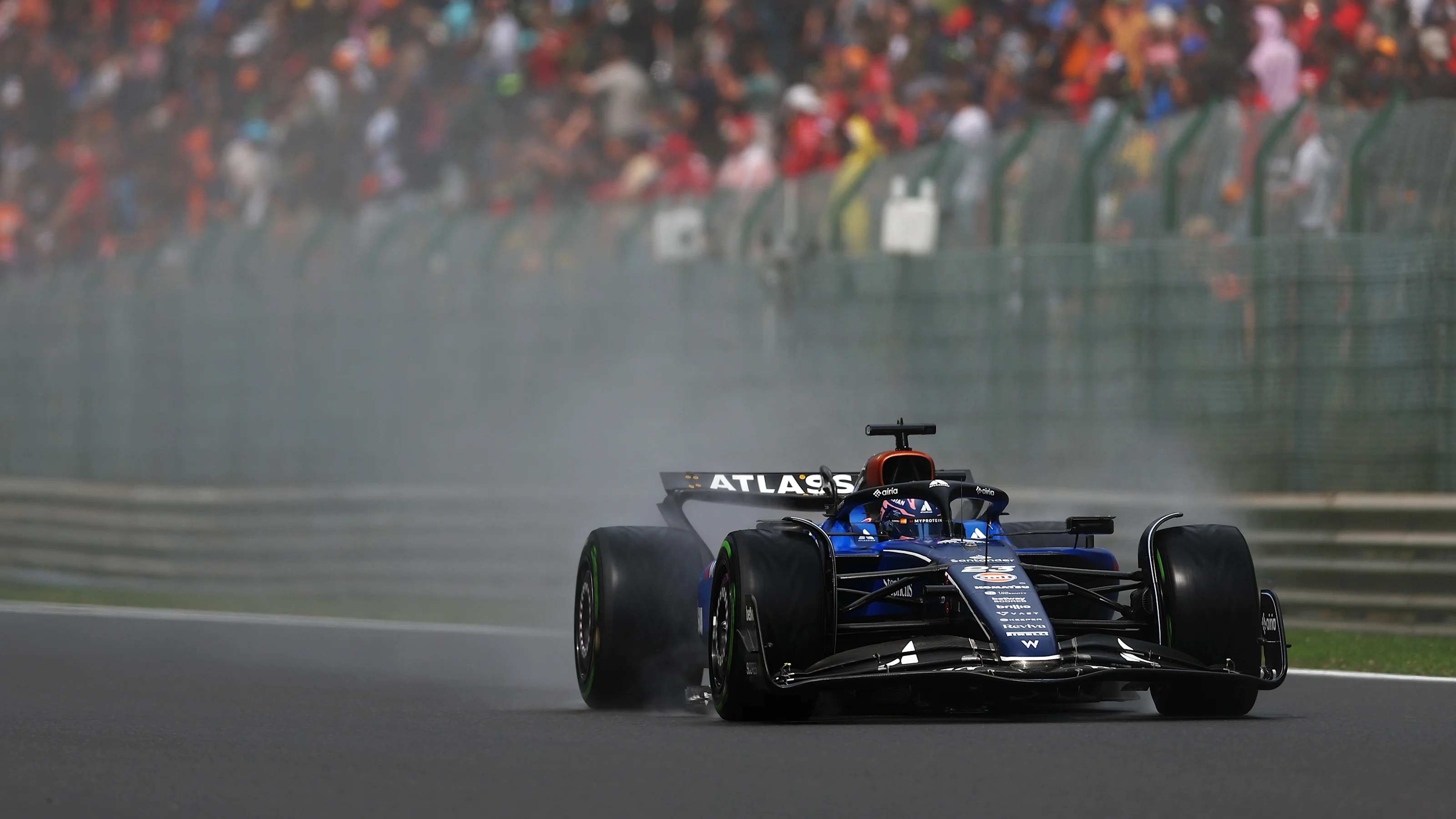 SPA, BELGIUM - JULY 27: Alexander Albon of Thailand driving the (23) Williams FW47 Mercedes heads