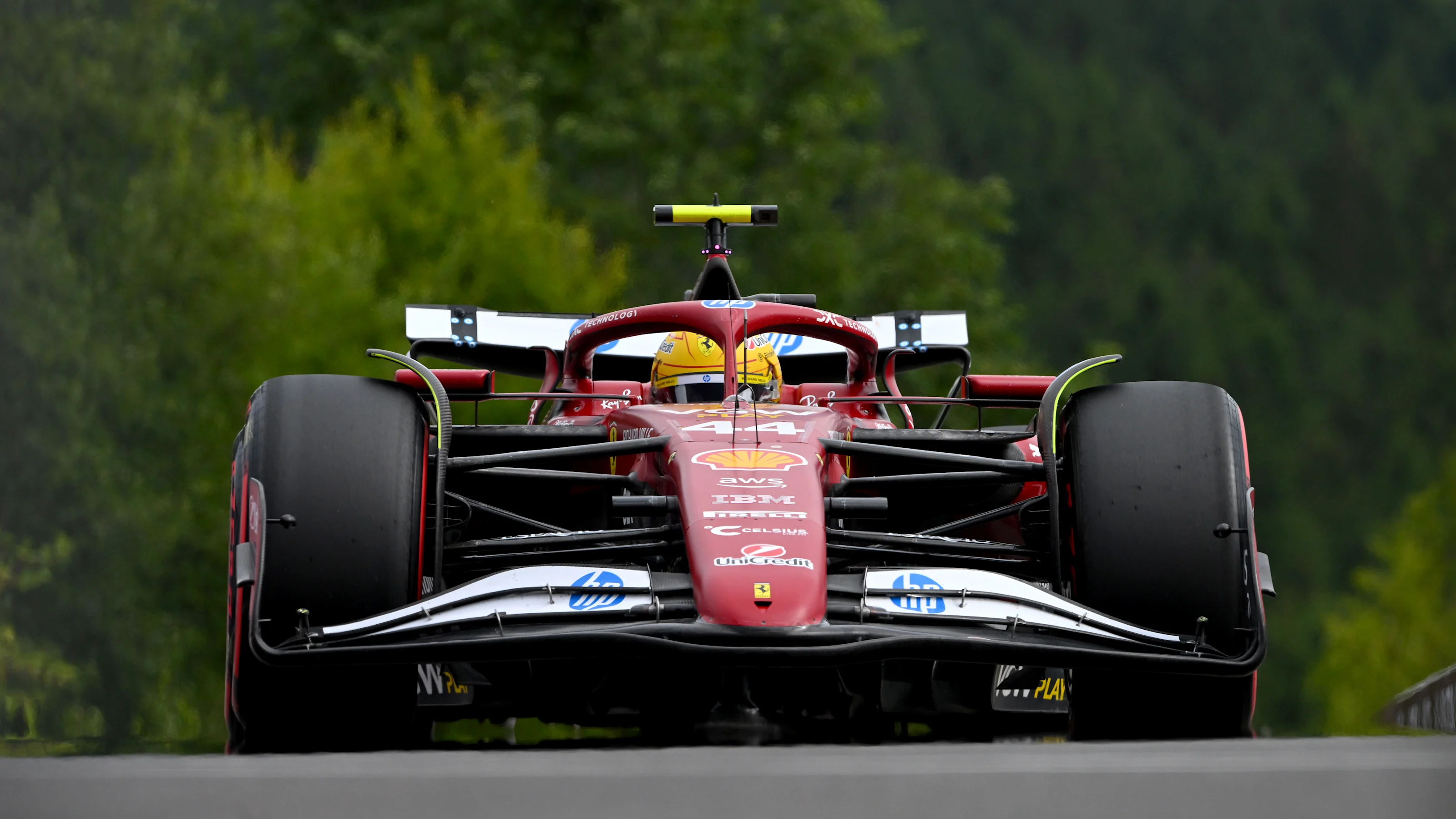 SPA, BELGIUM - JULY 26: Lewis Hamilton of Great Britain driving the (44) Scuderia Ferrari SF-25 on