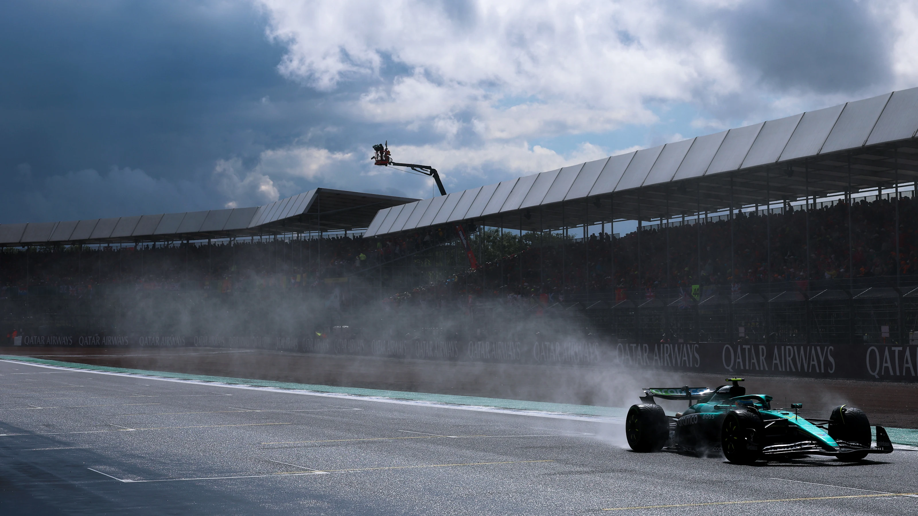 NORTHAMPTON, ENGLAND - JULY 06: Fernando Alonso of Spain driving the (14) Aston Martin F1 Team