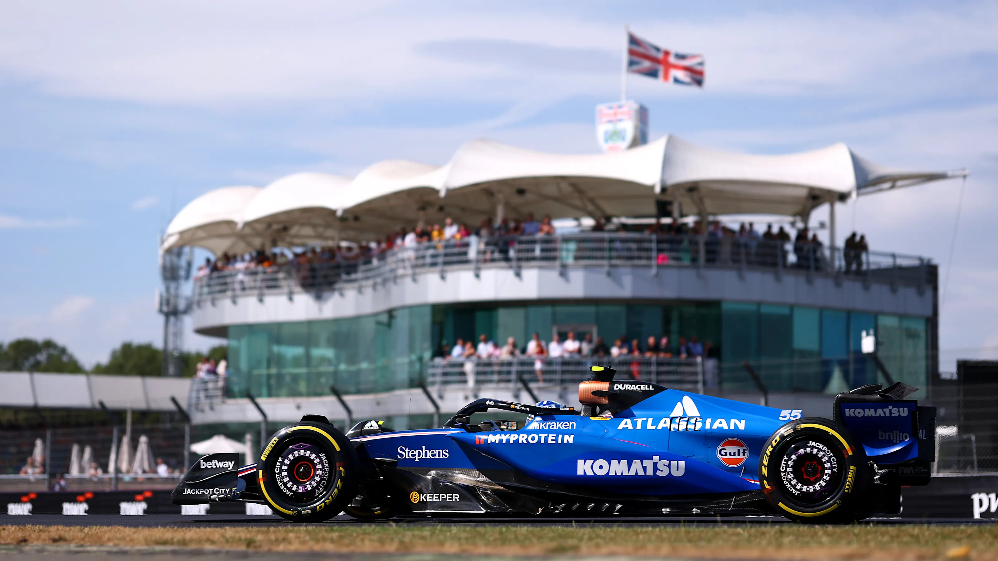 NORTHAMPTON, ENGLAND - JULY 04: Carlos Sainz of Spain driving the (55) Williams FW47 Mercedes on