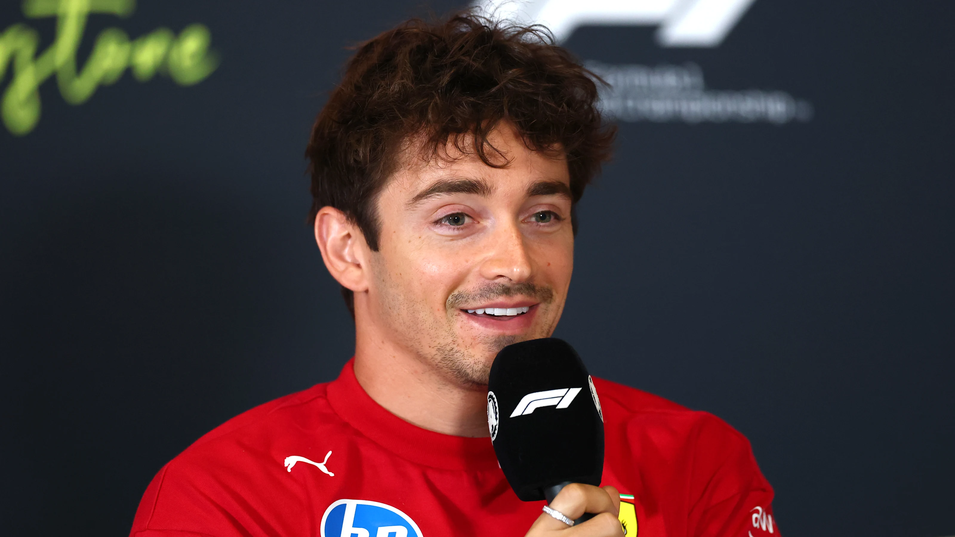 NORTHAMPTON, ENGLAND - JULY 03: Charles Leclerc of Monaco and Scuderia Ferrari in the Drivers Press