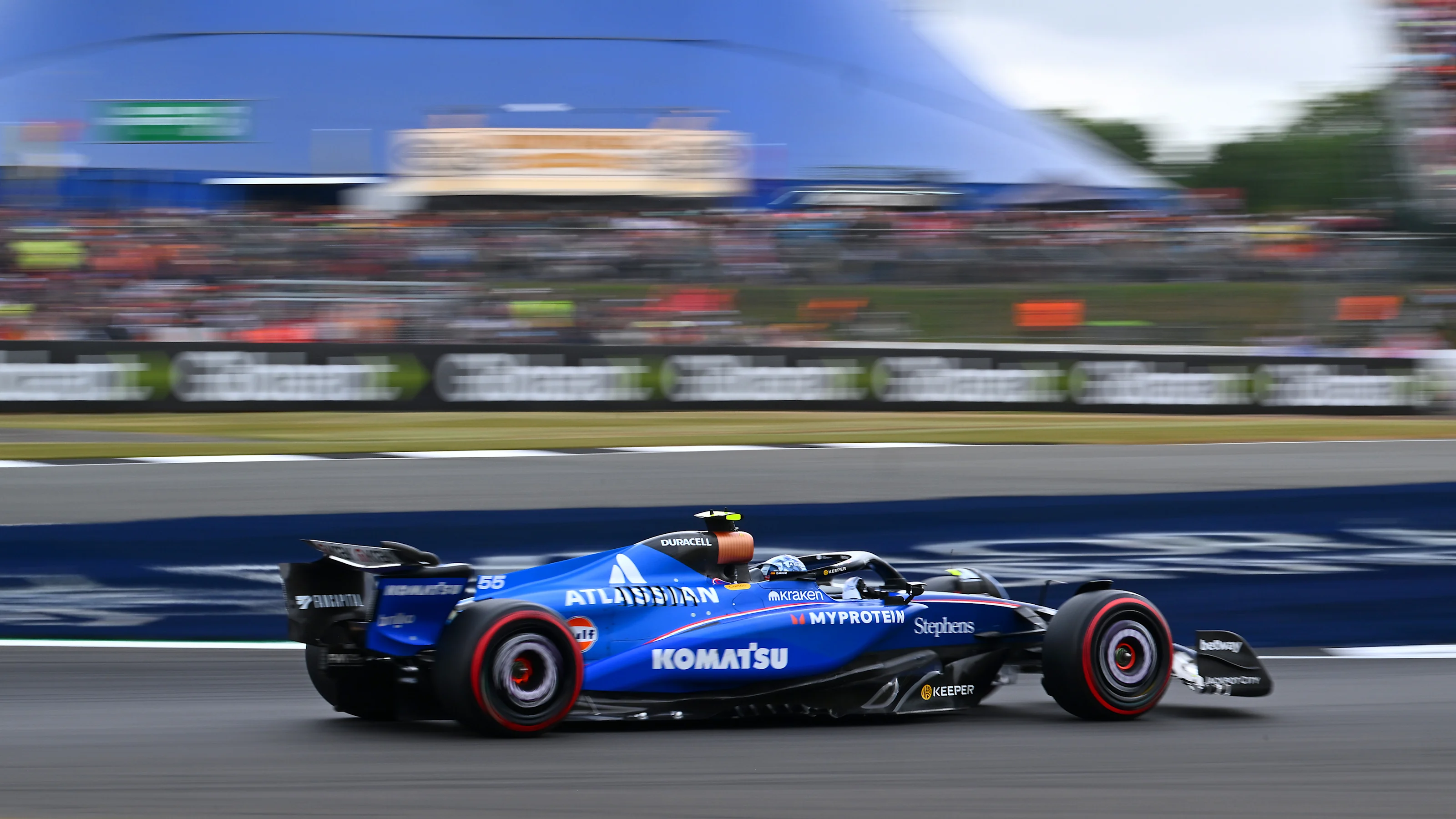NORTHAMPTON, ENGLAND - JULY 05: Carlos Sainz of Spain driving the (55) Williams FW47 Mercedes on