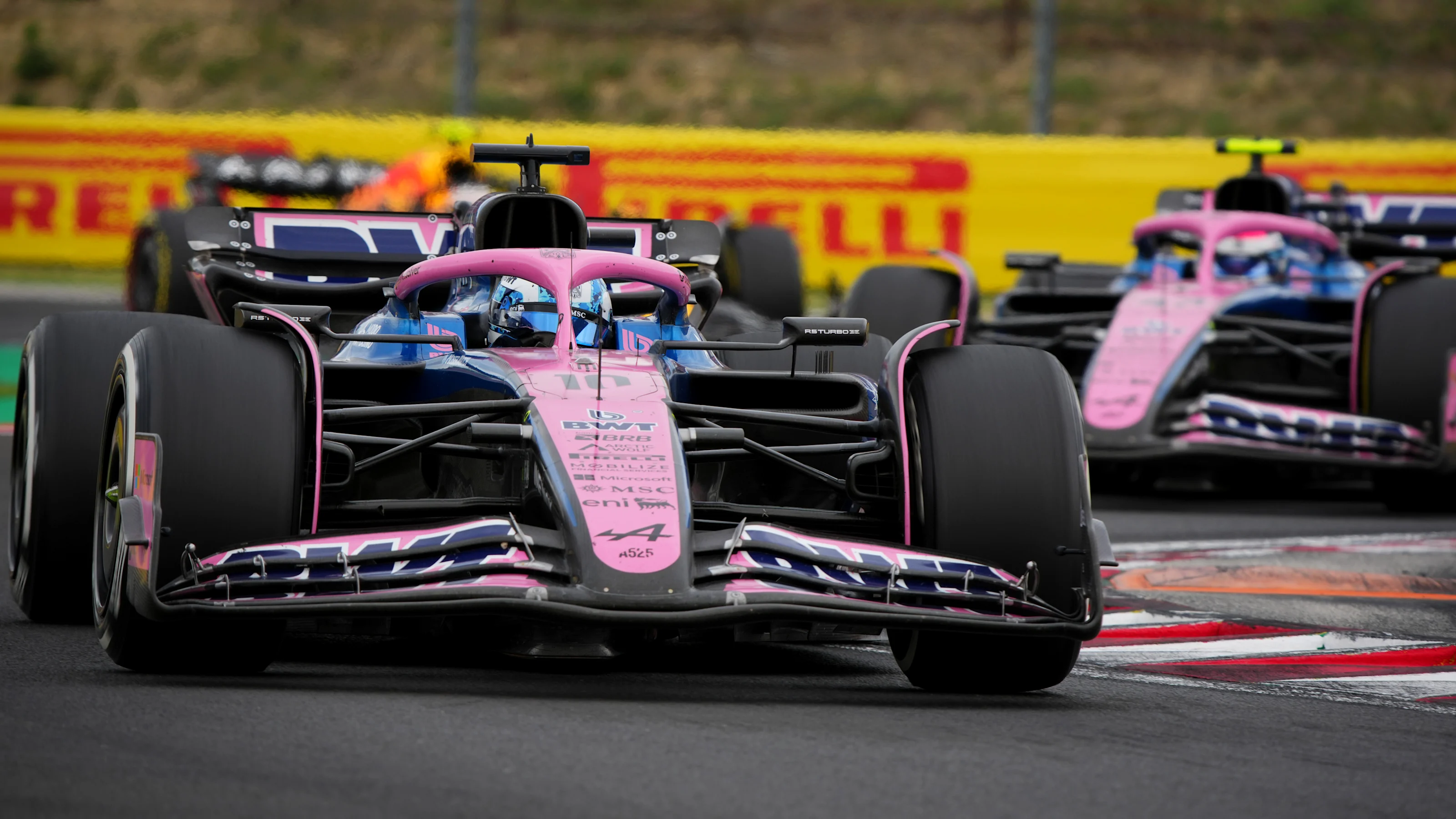 BUDAPEST, HUNGARY - AUGUST 03: Pierre Gasly of France driving the (10) Alpine F1 A525 Renault leads