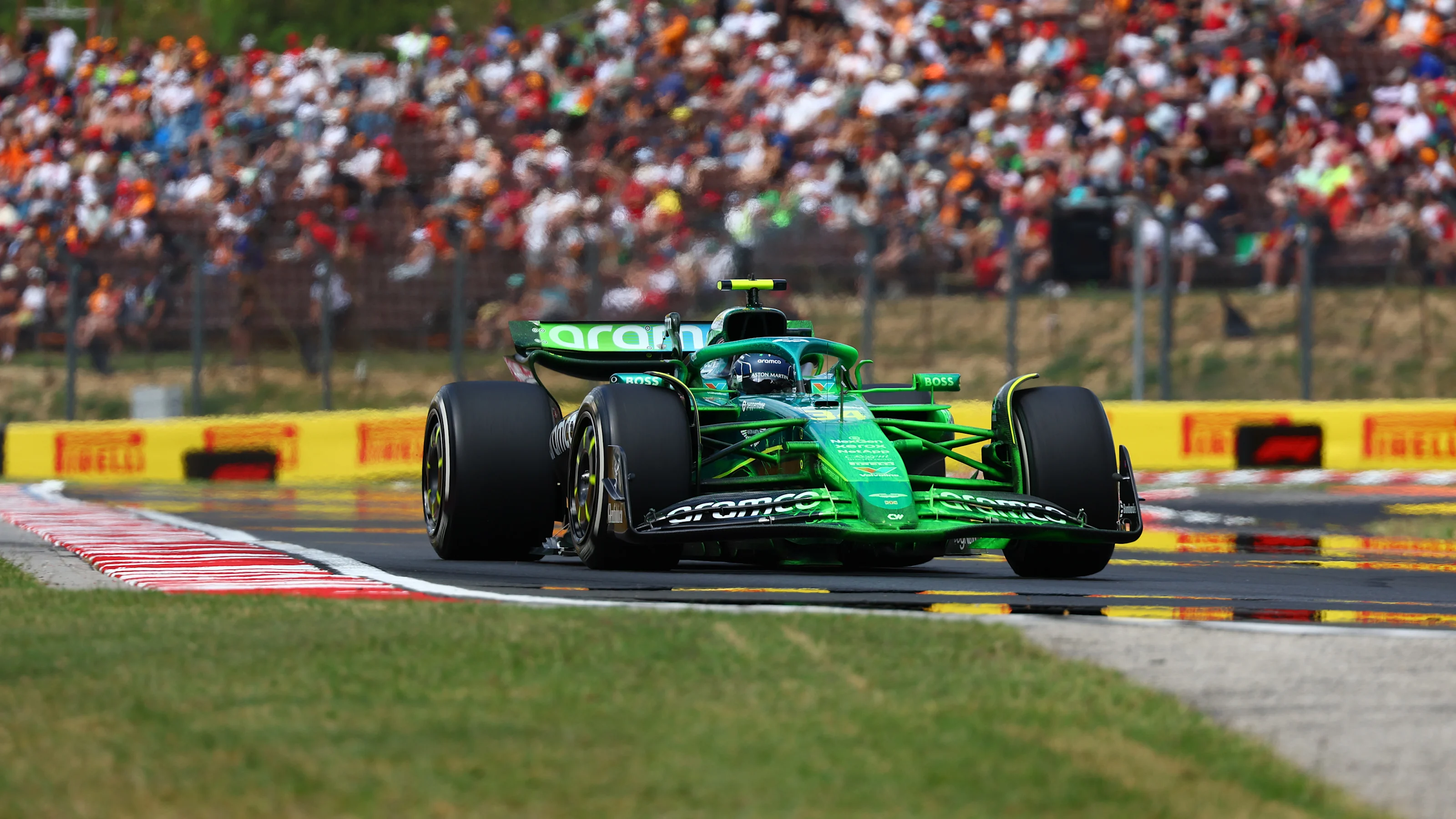 BUDAPEST, HUNGARY - AUGUST 01: Felipe Drugovich of Brazil driving the (34) Aston Martin AMR25