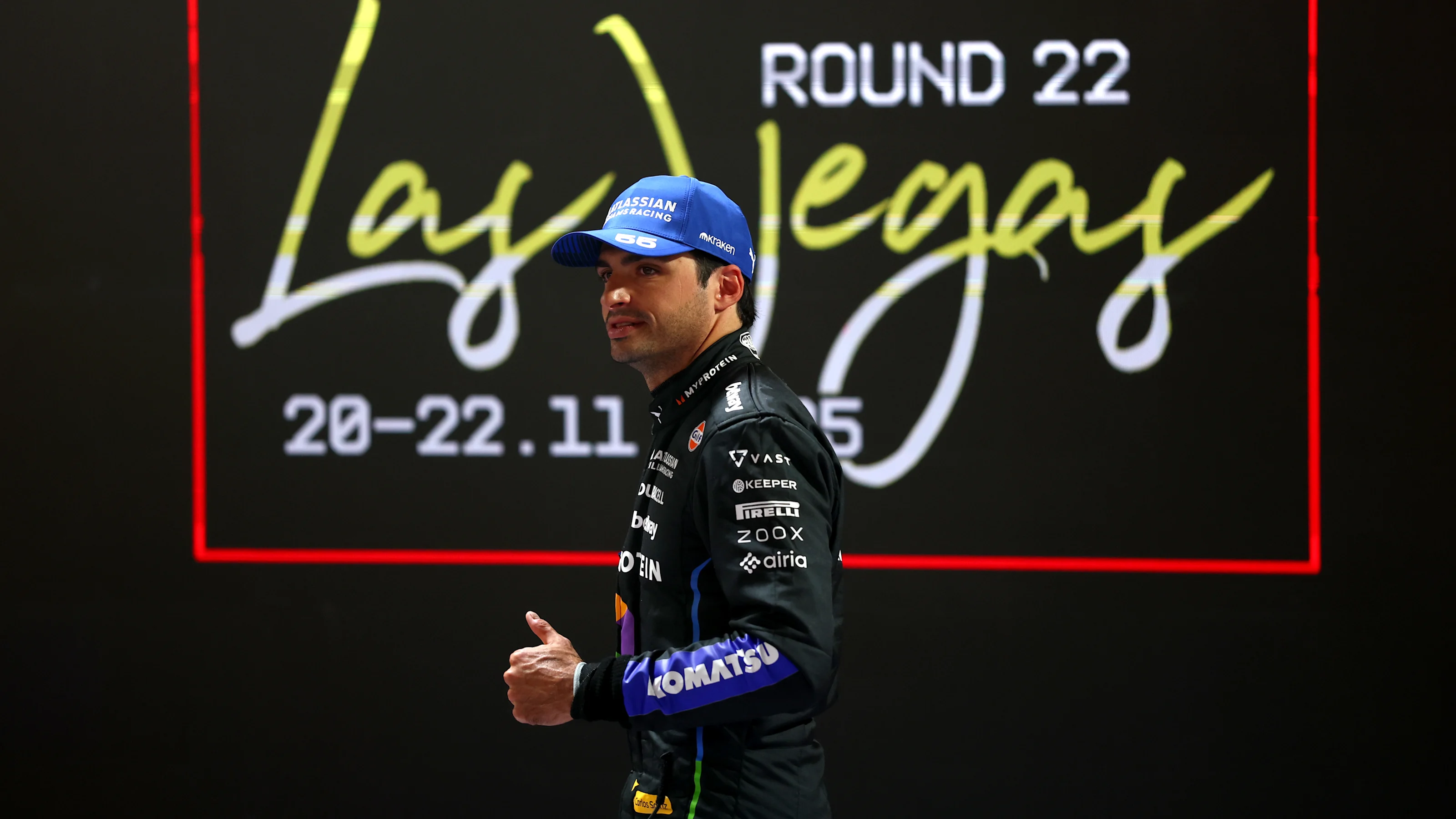 LAS VEGAS, NEVADA - NOVEMBER 21: Third placed qualifier Carlos Sainz of Spain and Williams gives a