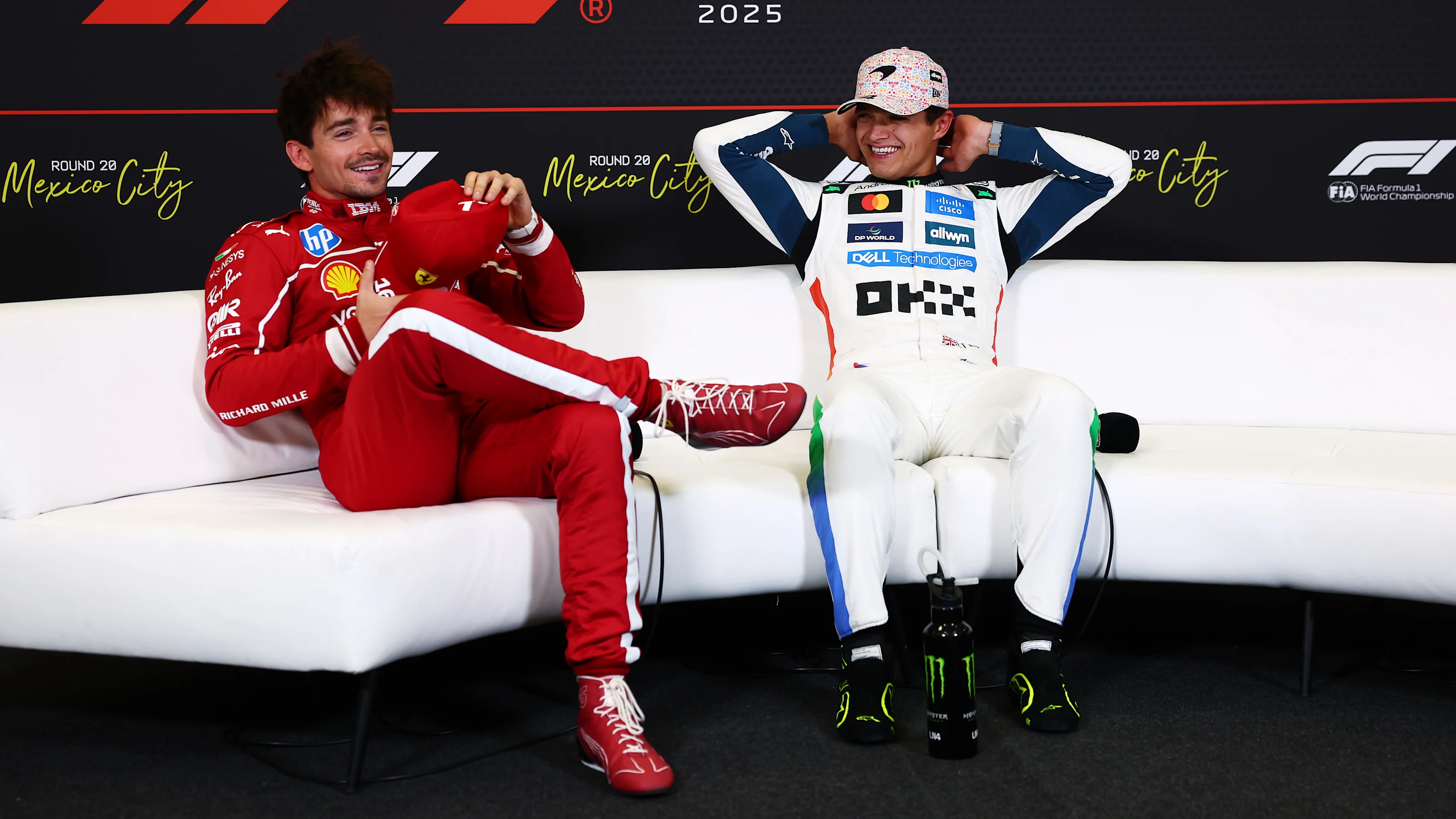 MEXICO CITY, MEXICO - OCTOBER 25: Pole position qualifier Lando Norris of Great Britain and McLaren