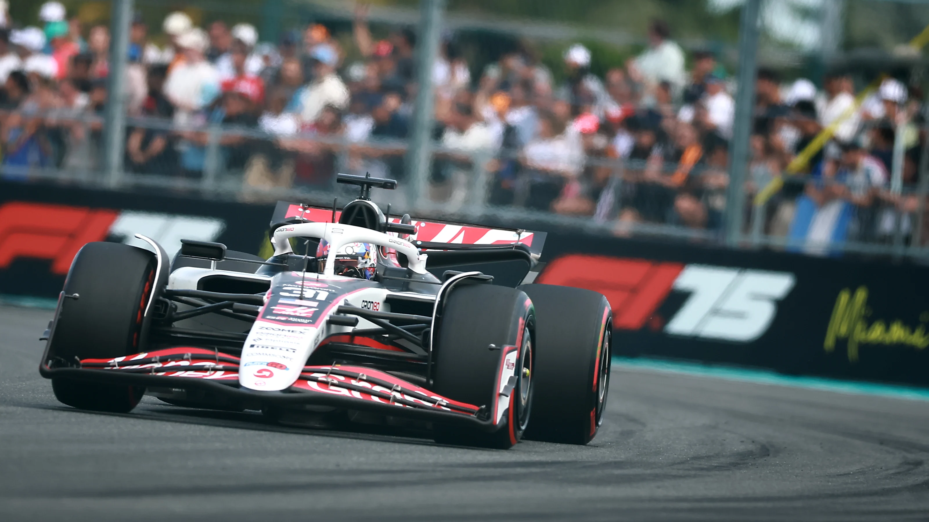 MIAMI, FLORIDA - MAY 03: Esteban Ocon of France driving the (31) Haas F1 VF-25 Ferrari on track