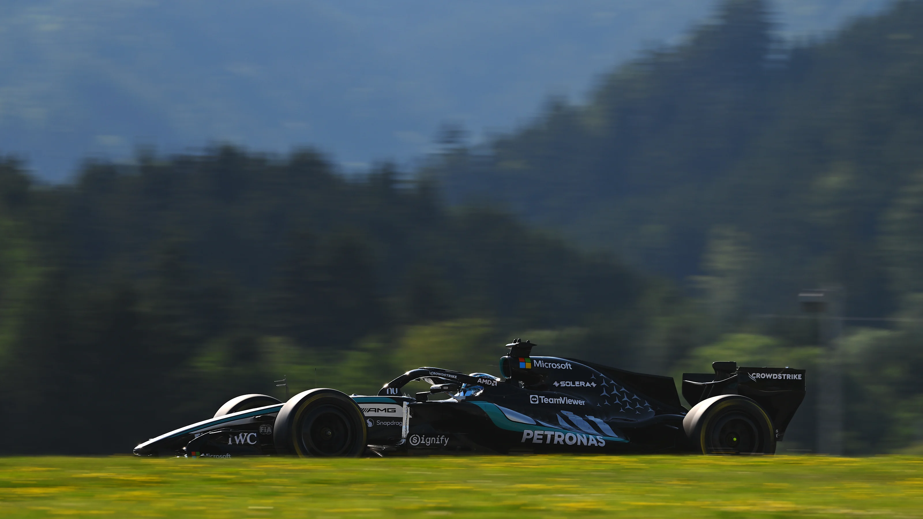SPIELBERG, AUSTRIA - JUNE 26: George Russell of Great Britain driving the (63) Mercedes AMG