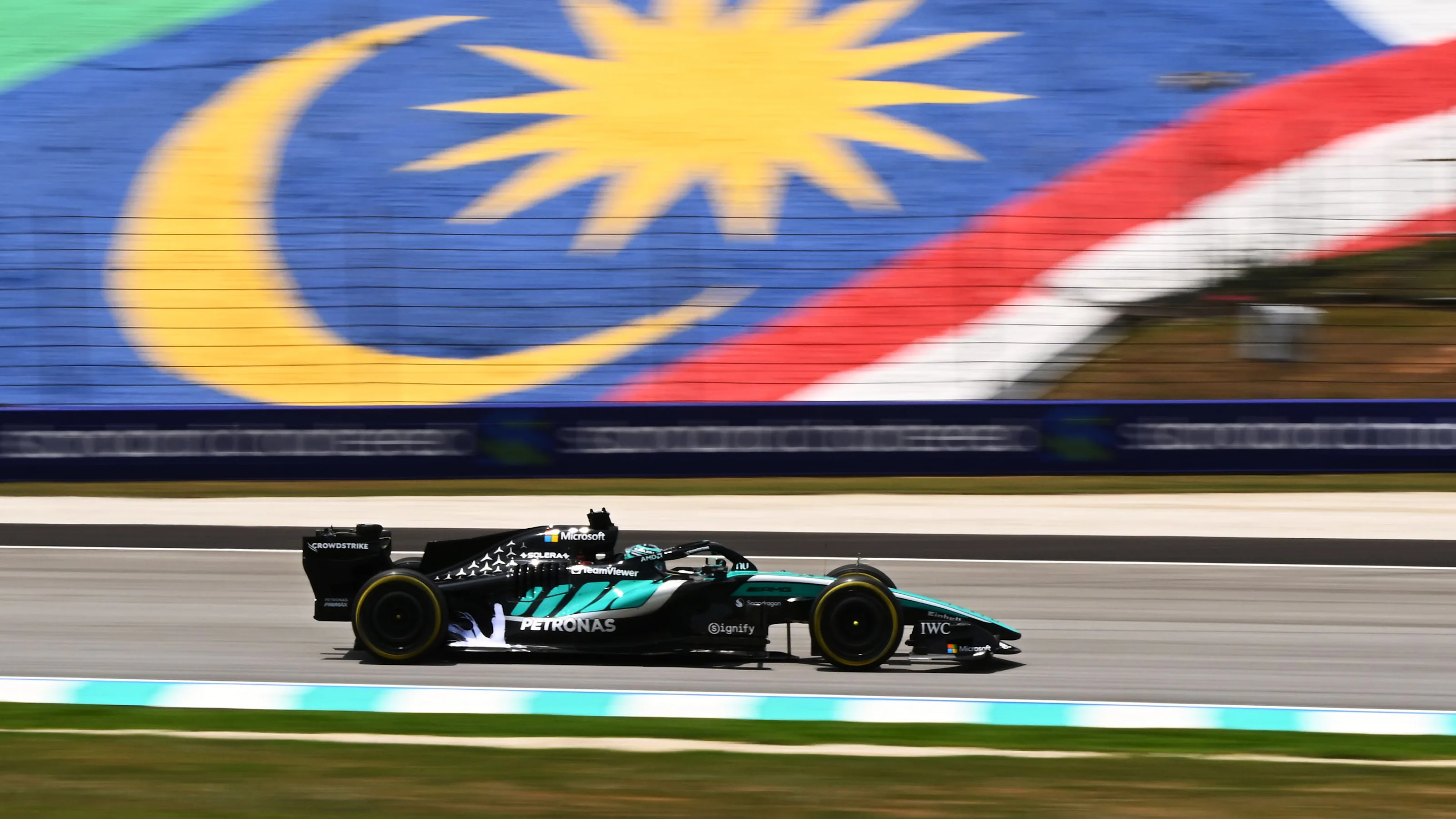 KUALA LUMPUR, MALAYSIA - OCTOBER 02: George Russell of Great Britain driving the (63) Mercedes AMG