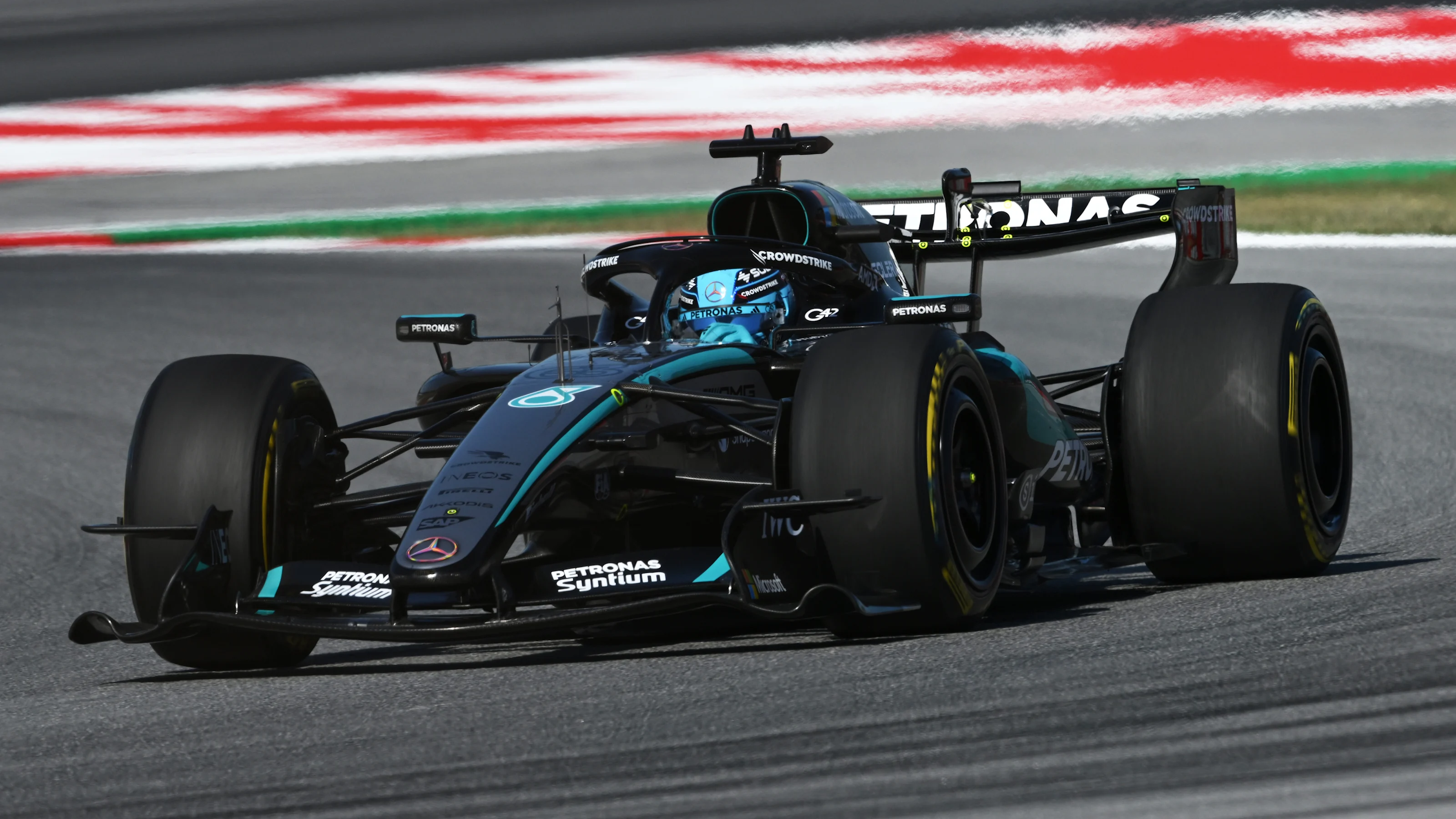 BARCELONA, SPAIN - JUNE 12: George Russell of Great Britain driving the (63) Mercedes AMG Petronas