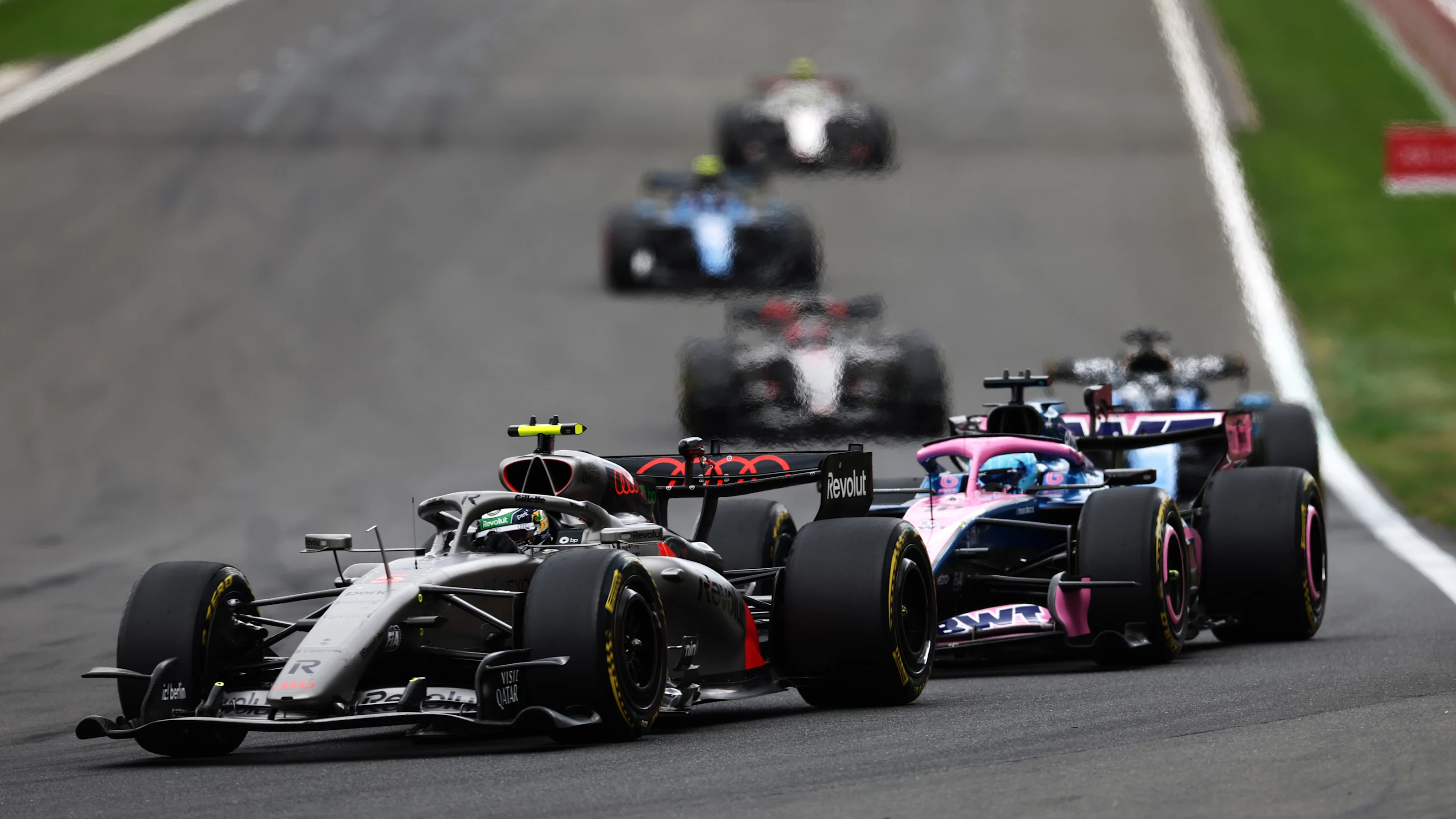 SPA, BELGIUM - JULY 19: Gabriel Bortoleto of Brazil driving the (5) Audi F1 Team R26 leads Pierre