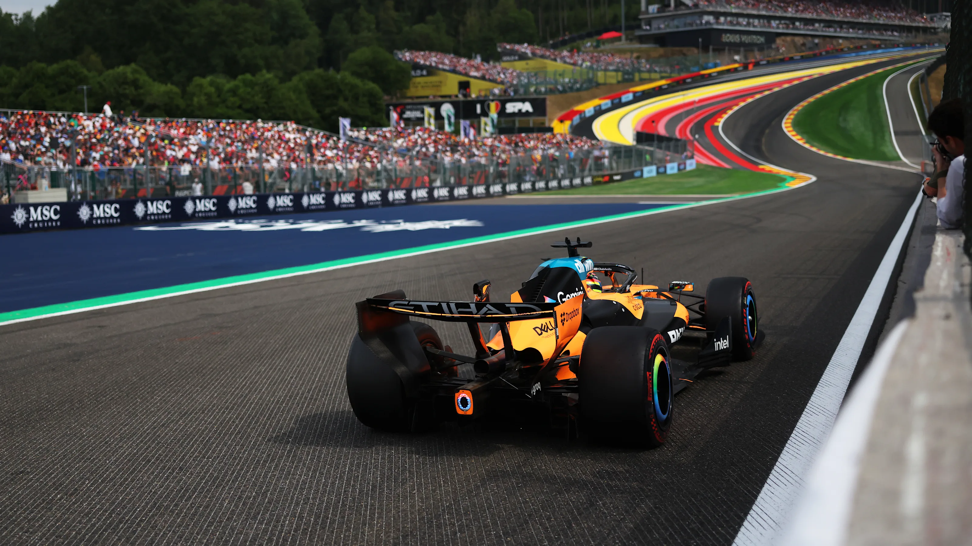 SPA, BELGIUM - JULY 18: Oscar Piastri of Australia driving the (81) McLaren MCL40 Mercedes on track
