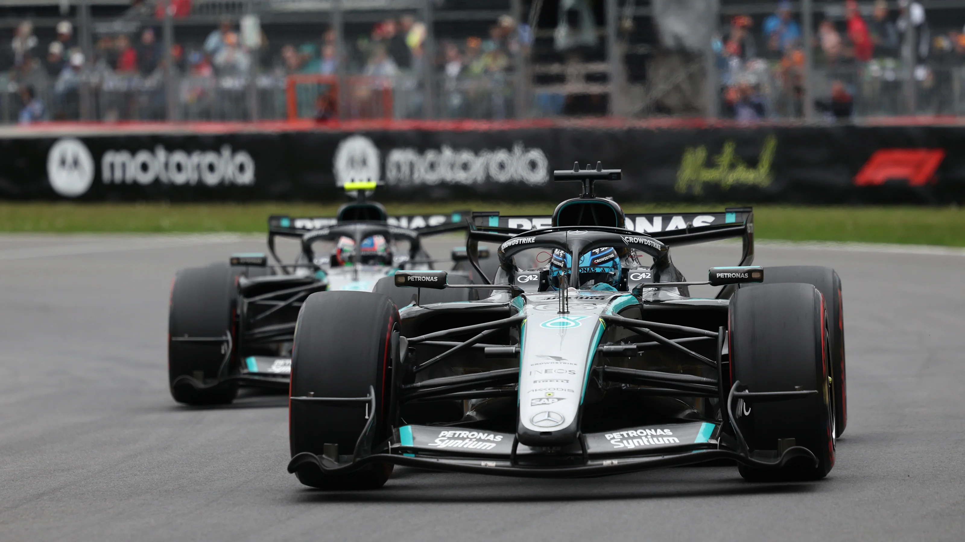 MONTREAL, QUEBEC - MAY 24: George Russell of Great Britain driving the (63) Mercedes AMG Petronas
