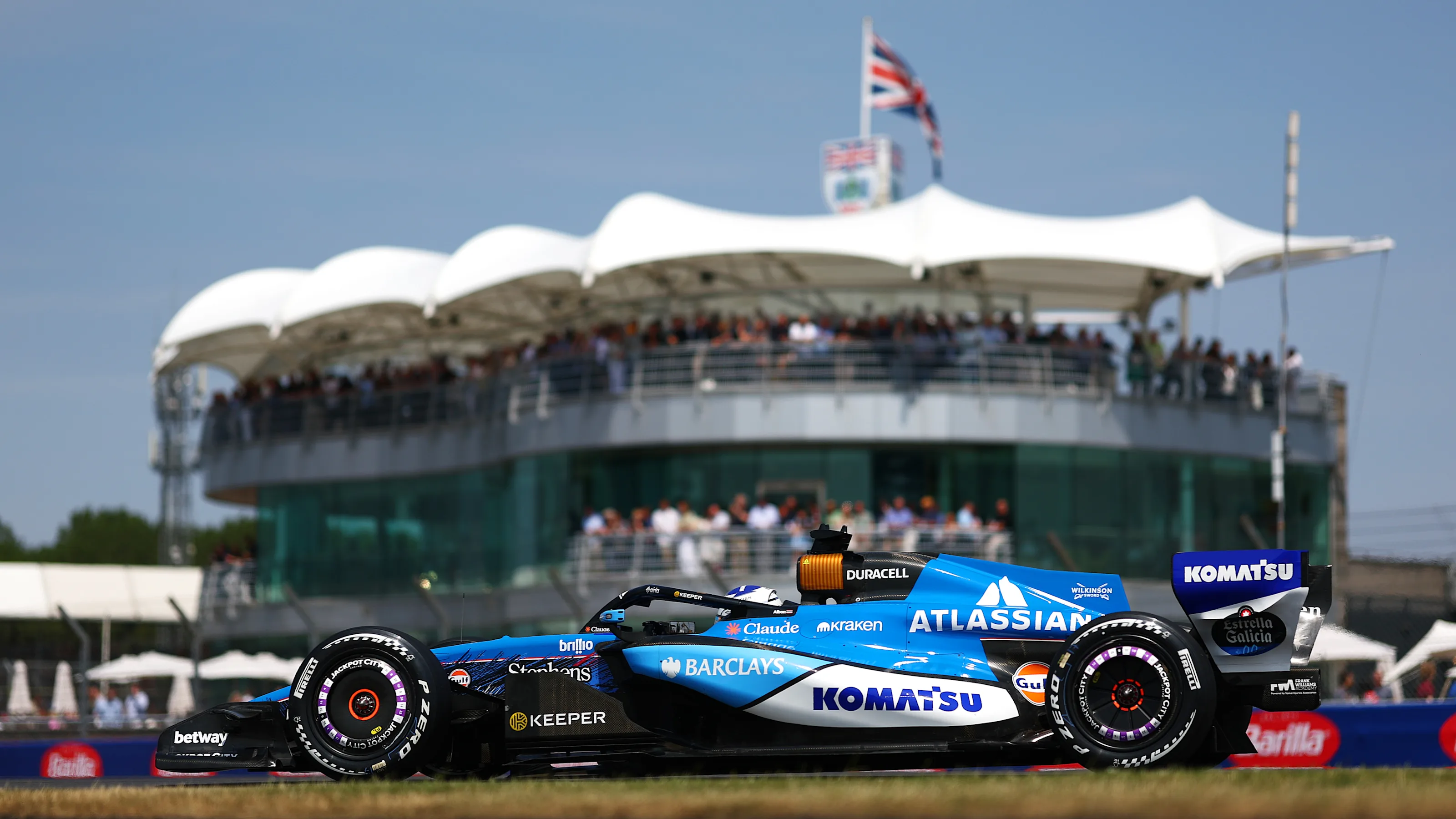 NORTHAMPTON, ENGLAND - JULY 03: Alexander Albon of Thailand driving the (23) Williams FW48 Mercedes