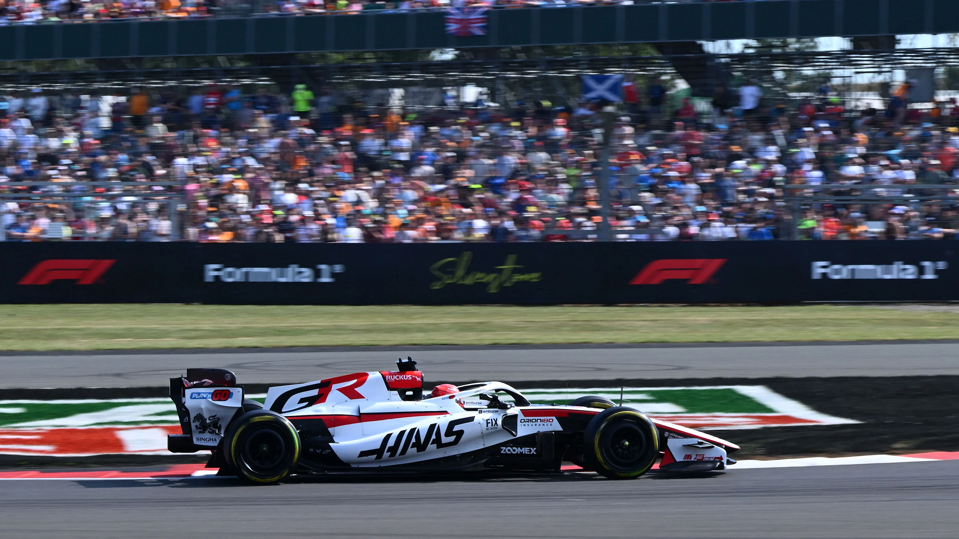 NORTHAMPTON, ENGLAND - JULY 03: Esteban Ocon of France driving the (31) Haas F1 VF-26 Ferrari on