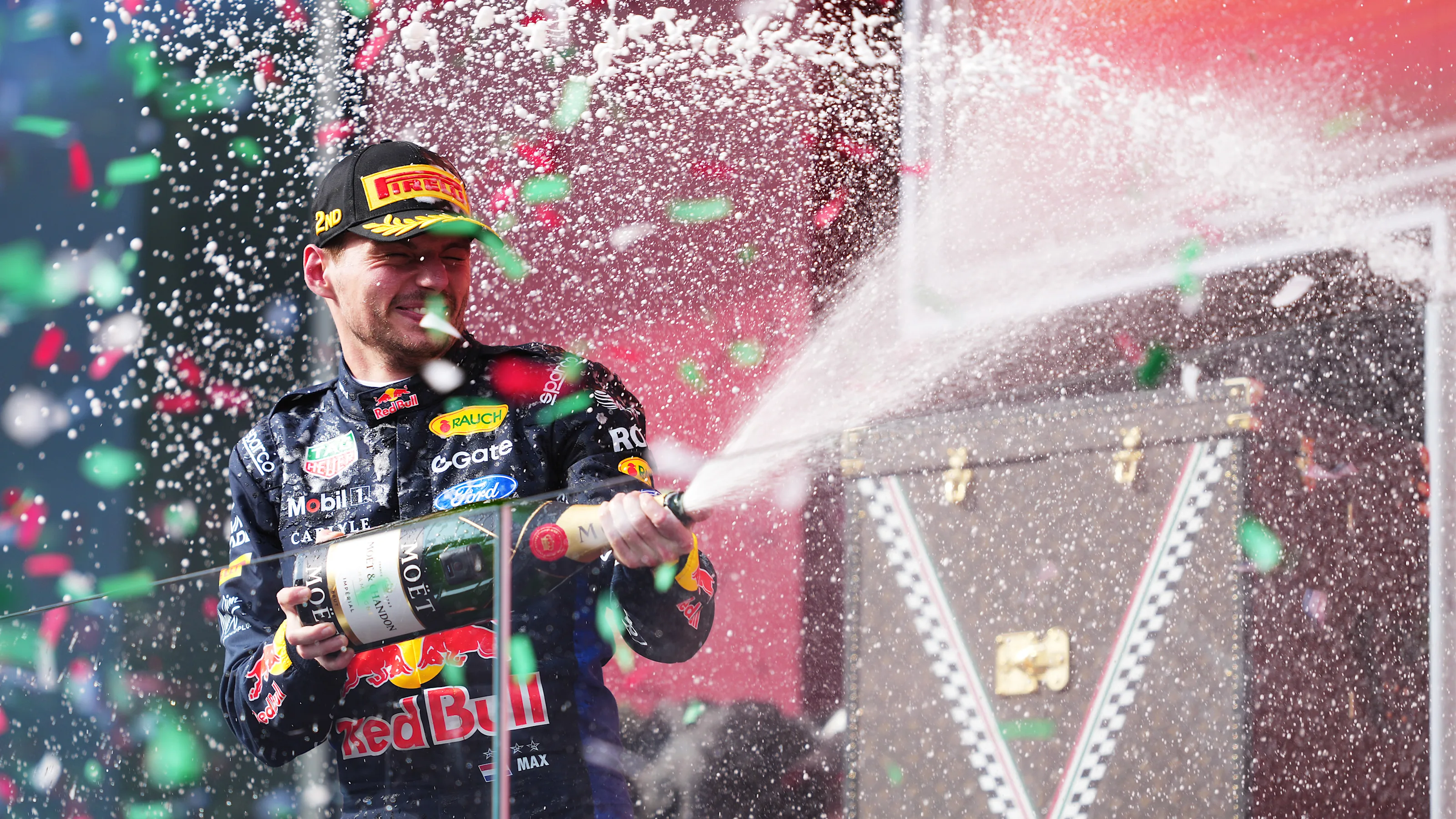 BUDAPEST, HUNGARY - JULY 26: Second placed Max Verstappen of the Netherlands and Oracle Red Bull