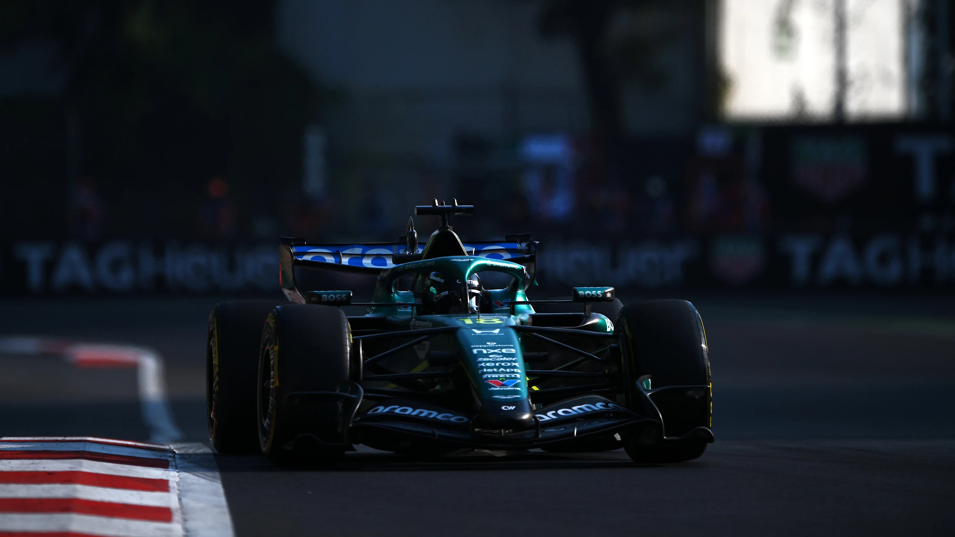 MEXICO CITY, MEXICO - OCTOBER 30: Lance Stroll of Canada driving the (18) Aston Martin F1 Team