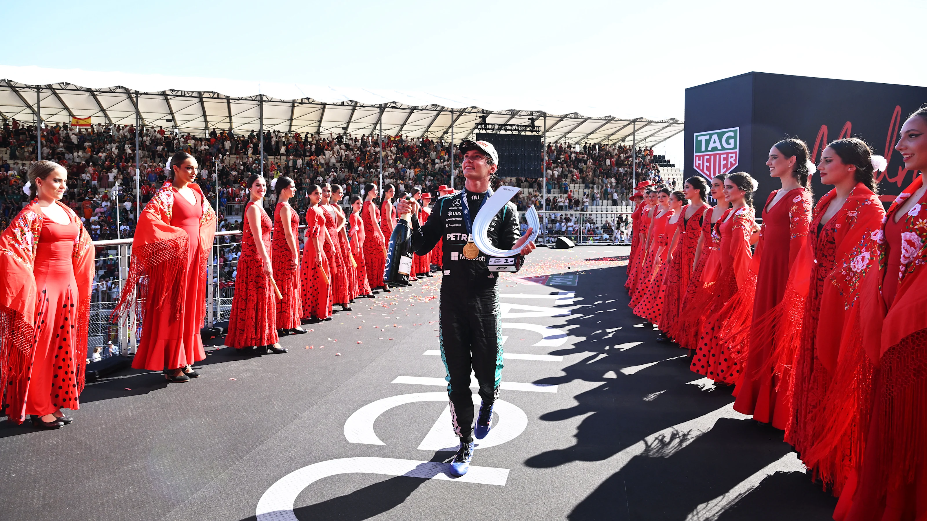 MADRID, SPAIN - SEPTEMBER 13: Race winner Andrea Kimi Antonelli of Italy and Mercedes AMG Petronas