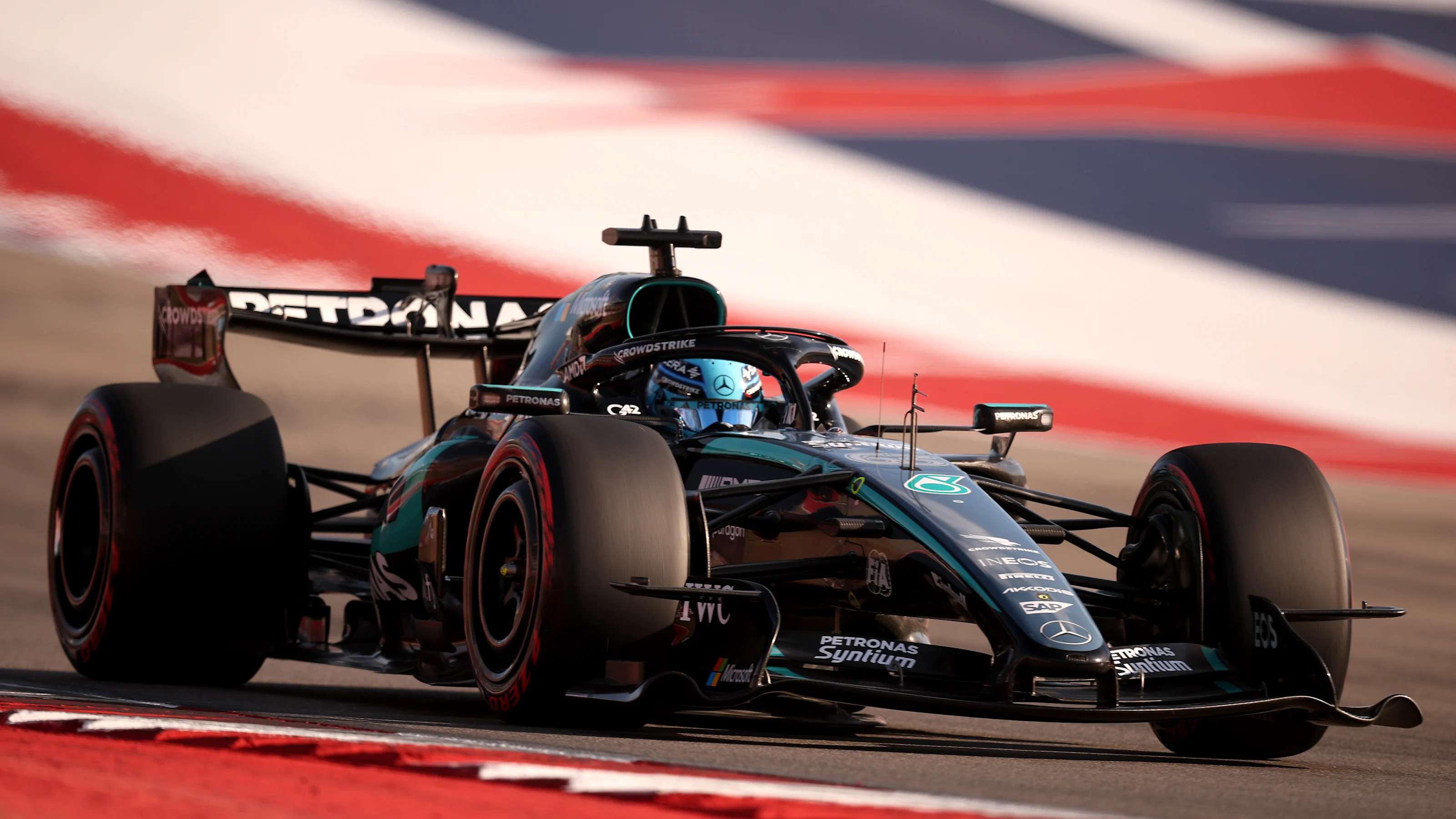 AUSTIN, TEXAS - OCTOBER 24: George Russell of Great Britain driving the (63) Mercedes AMG Petronas
