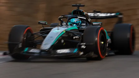 BAKU, AZERBAIJAN - SEPTEMBER 25: George Russell of Great Britain driving the (63) Mercedes AMG