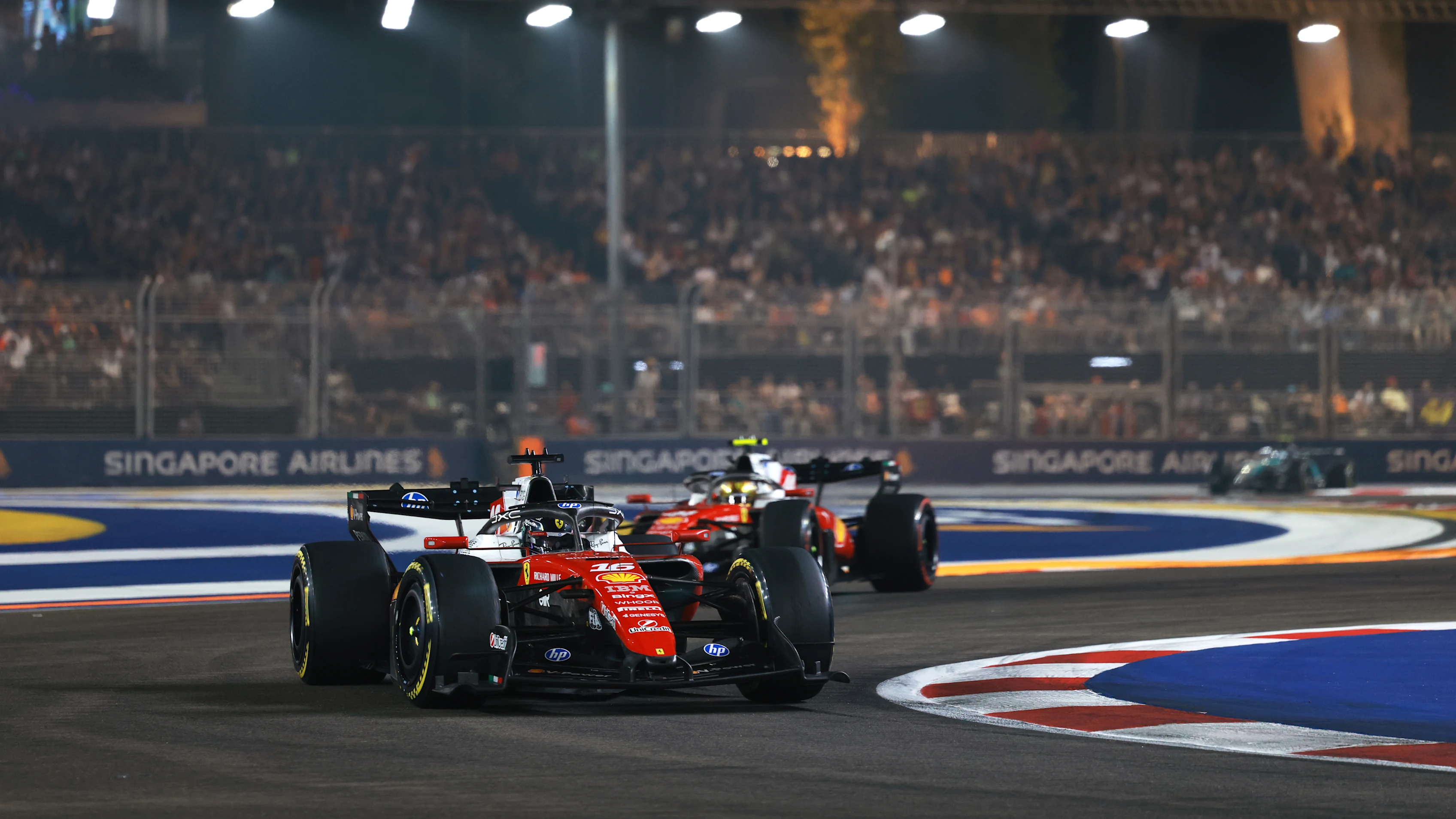 Charles Leclerc driving the 2026 Ferrari at Singapore