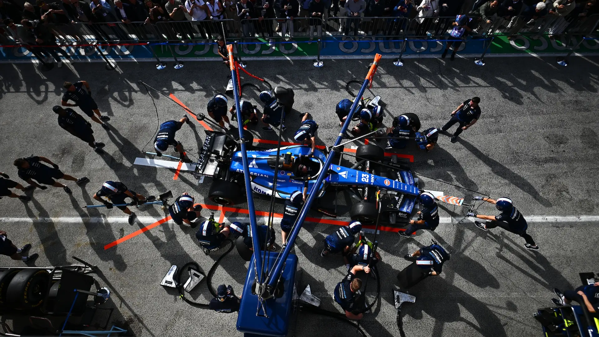 ZANDVOORT, NETHERLANDS - AUGUST 20: Williams pitstop practice during previews ahead of the F1 Grand