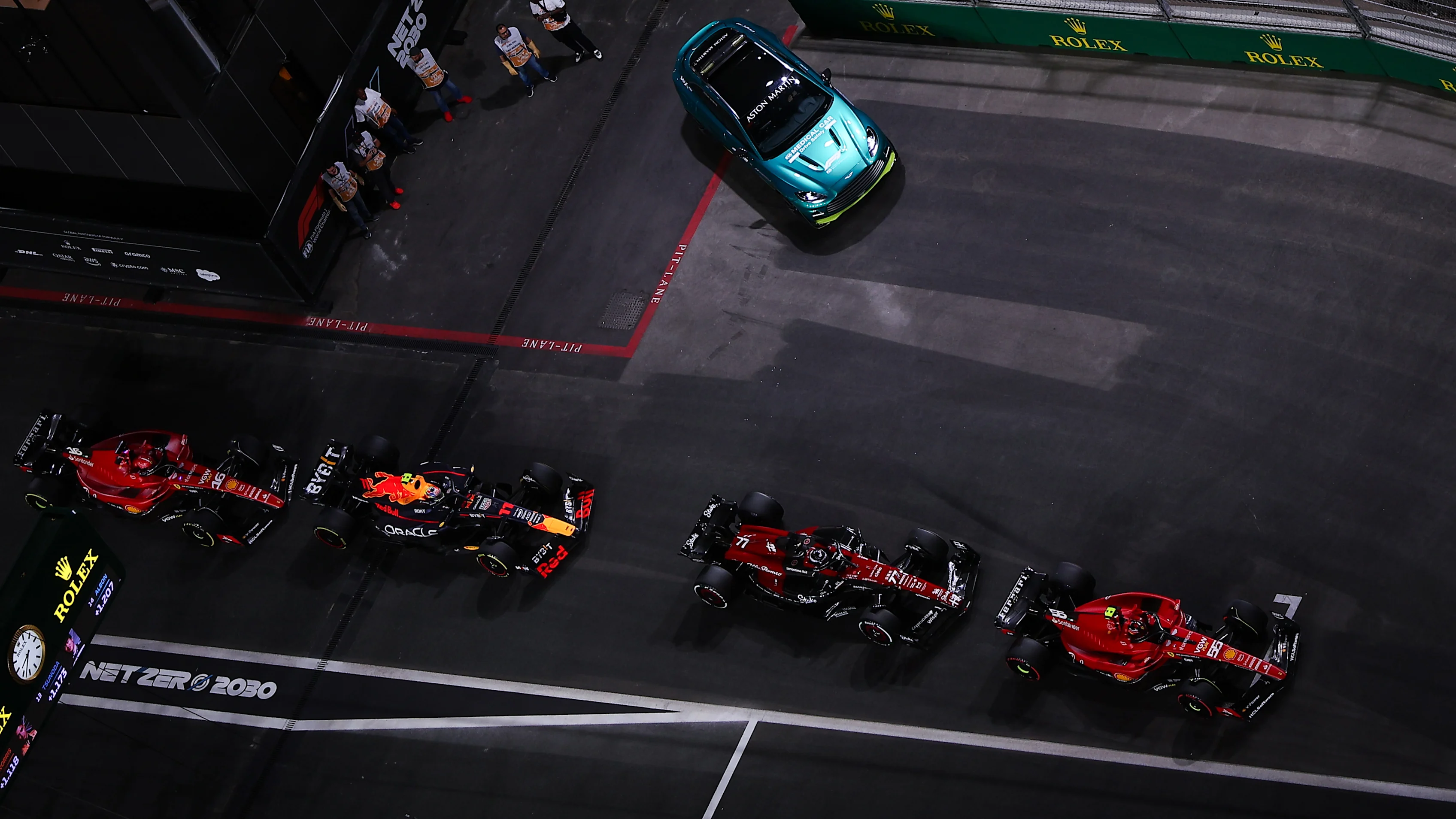 JEDDAH, SAUDI ARABIA - MARCH 17: Carlos Sainz of Spain driving (55) the Ferrari SF-23, Valtteri