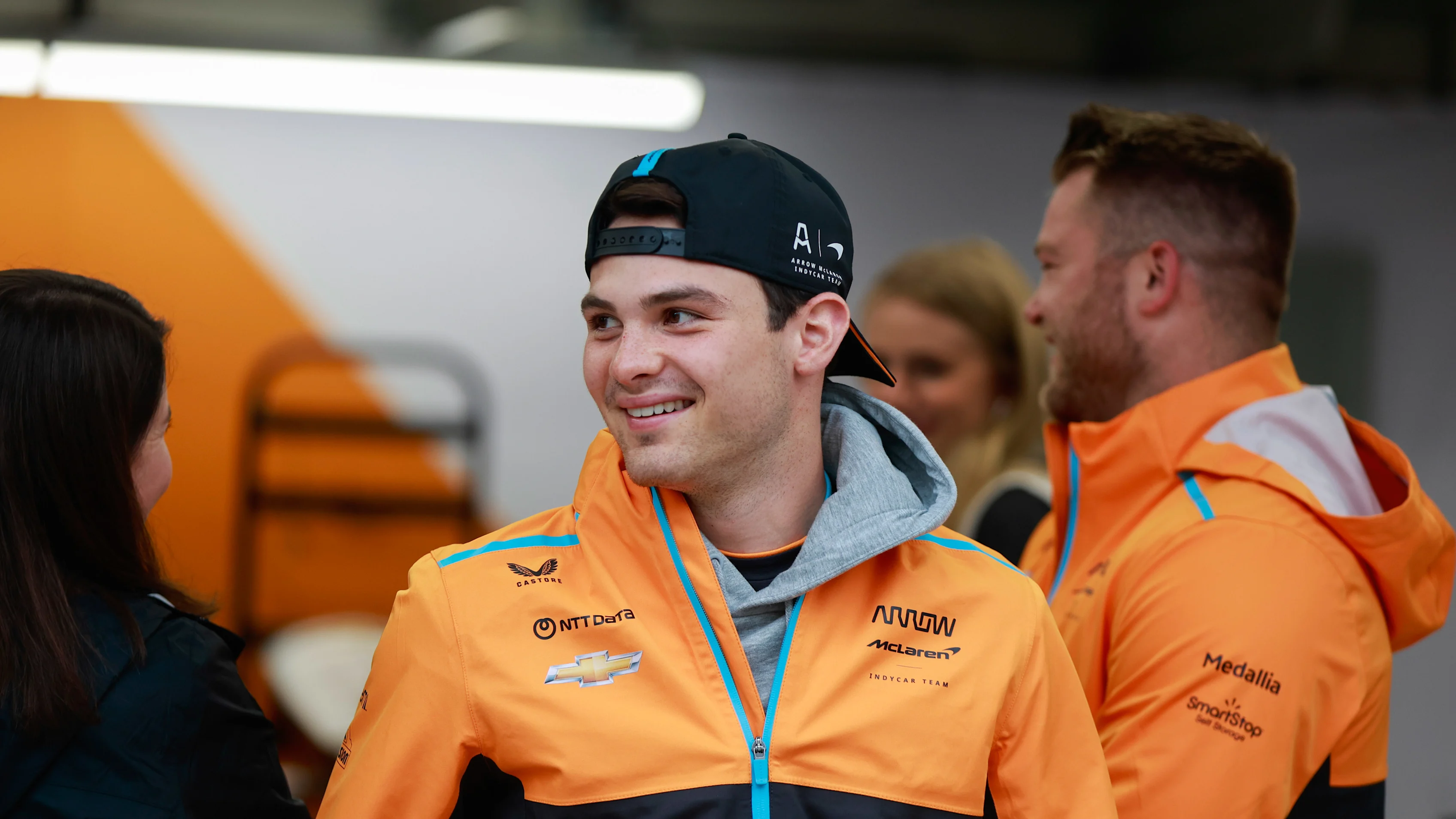 INDIANAPOLIS, INDIANA, UNITED STATES - 2023/05/16: IndyCar driver Pato O'Ward (5) speaks to the