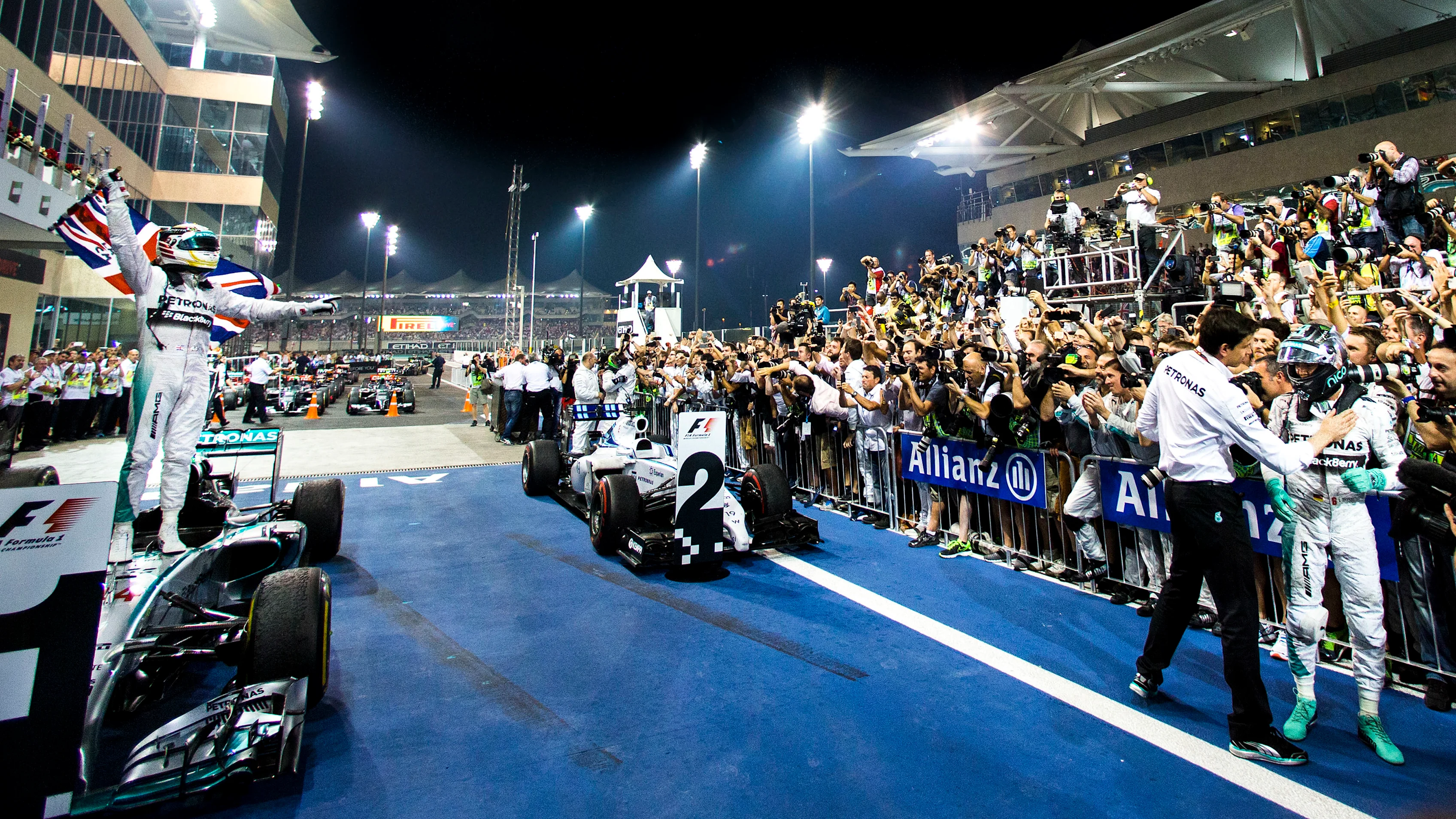 ABU DHABI, UNITED ARAB EMIRATES - NOVEMBER 23: Lewis Hamilton of Mercedes and Great Britain wins