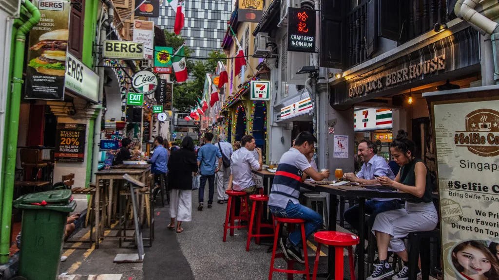 Tourists enjoying the Haji Lane activities, cafe, restaurant, shopping on December 04, 2019 in