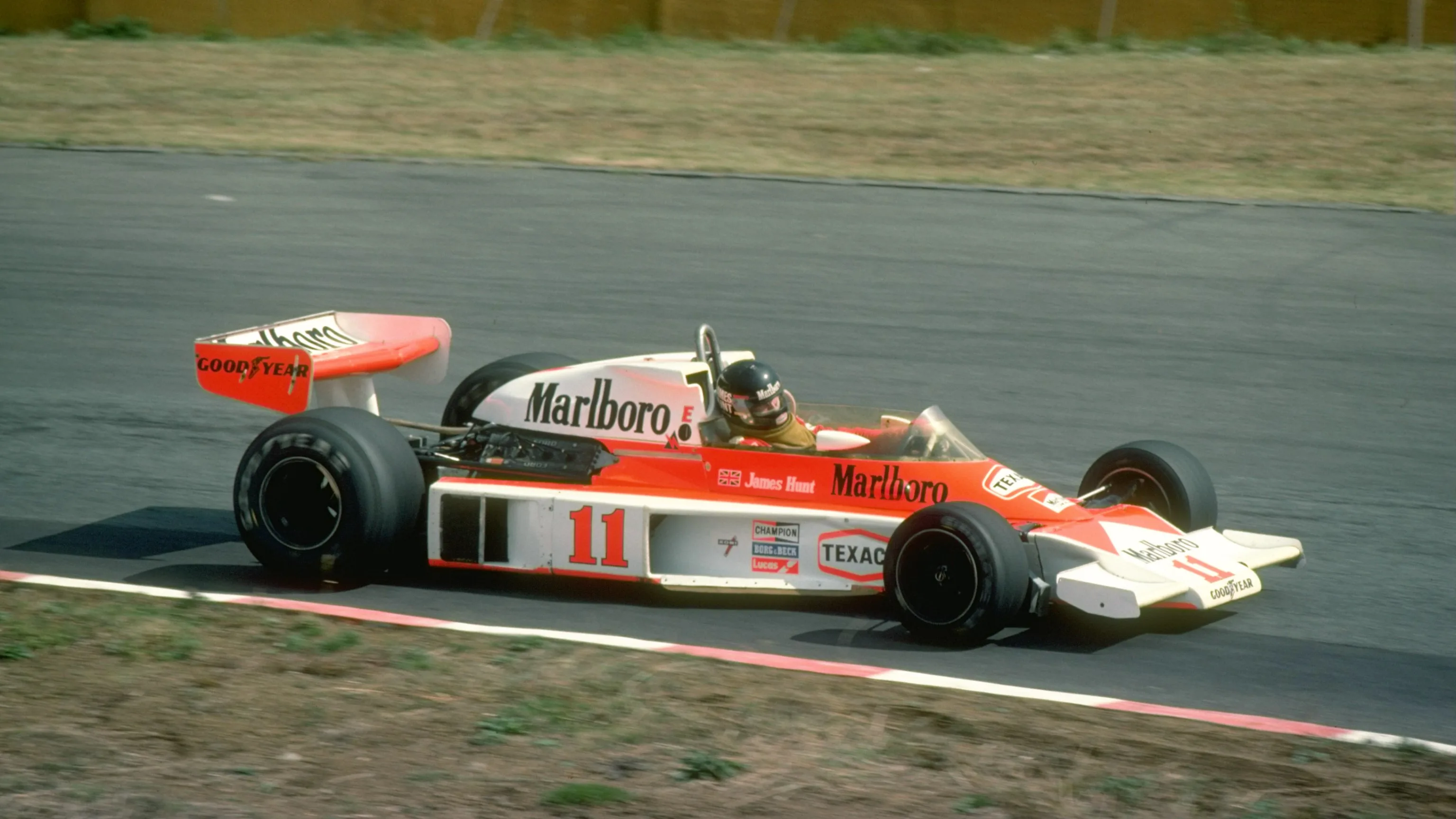 1976: James Hunt of Great Britain in action in his McLaren Ford during the Japanese Grand Prix at