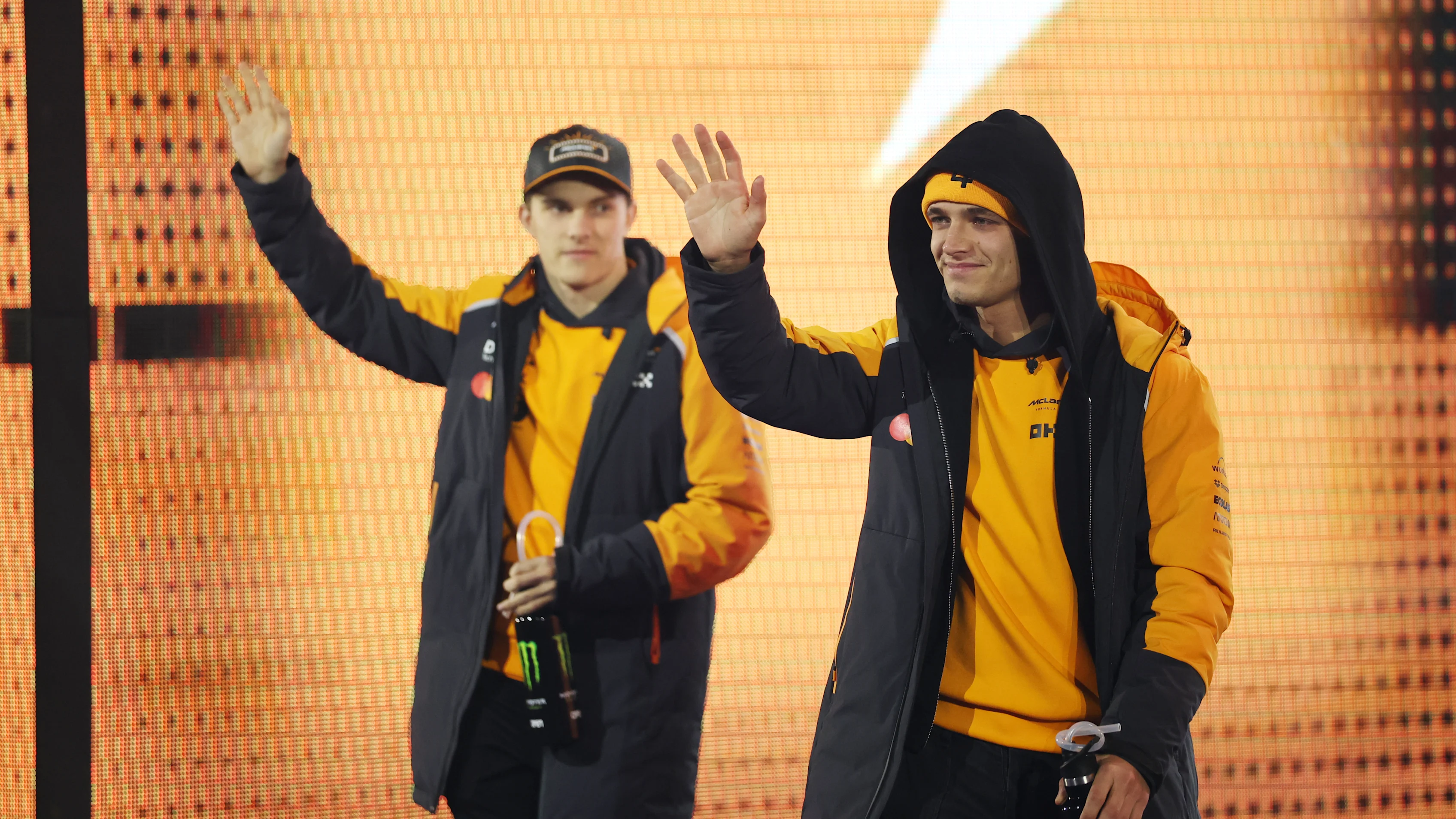 LAS VEGAS, NEVADA - NOVEMBER 22: Oscar Piastri of Australia and McLaren and Lando Norris of Great