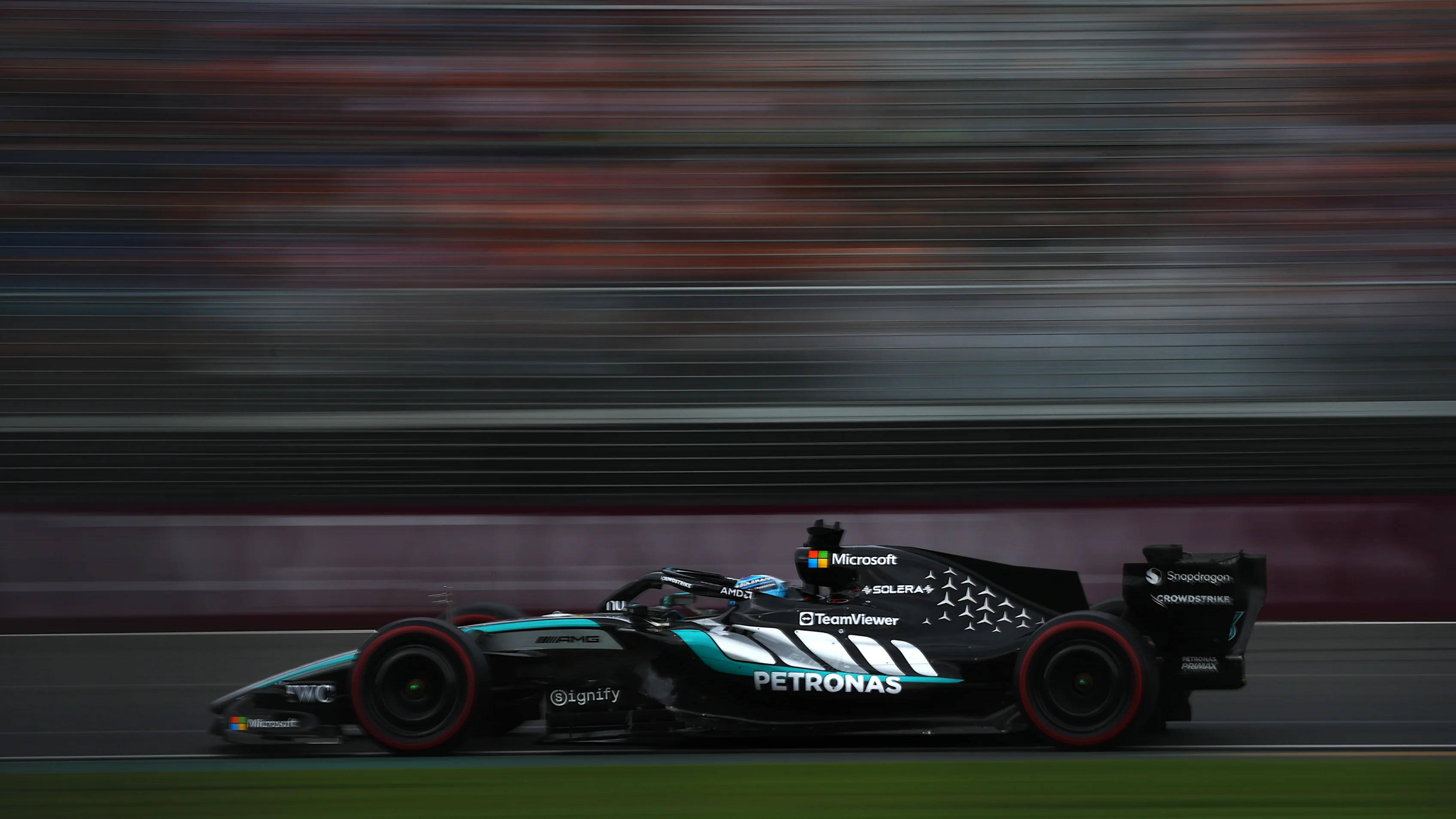 MELBOURNE, AUSTRALIA - MARCH 07: George Russell of Great Britain driving the (63) Mercedes AMG