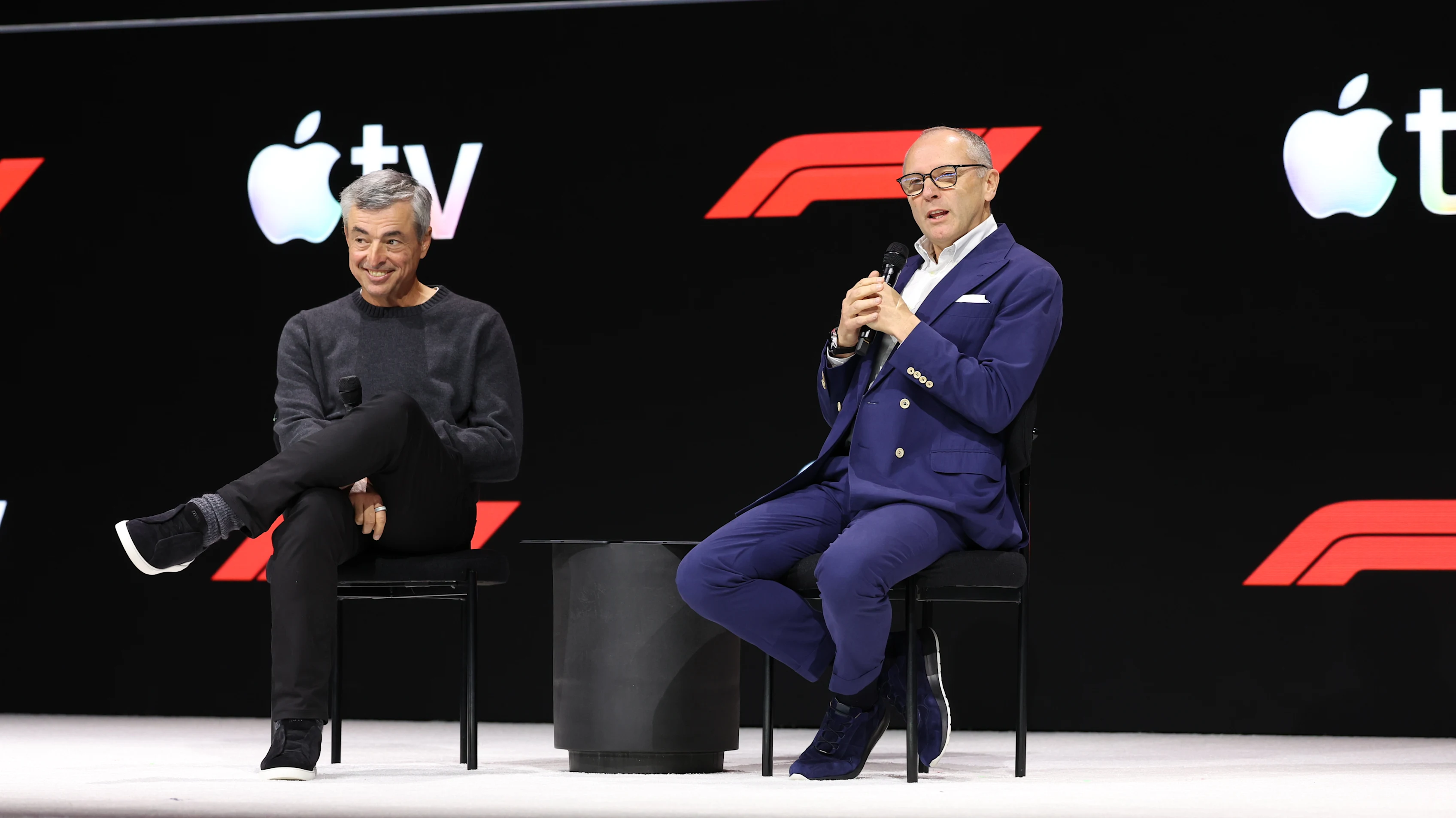 Stefano Domenicali spoke with Apple’s Senior Vice President of Services Eddy Cue during the Apple TV press day