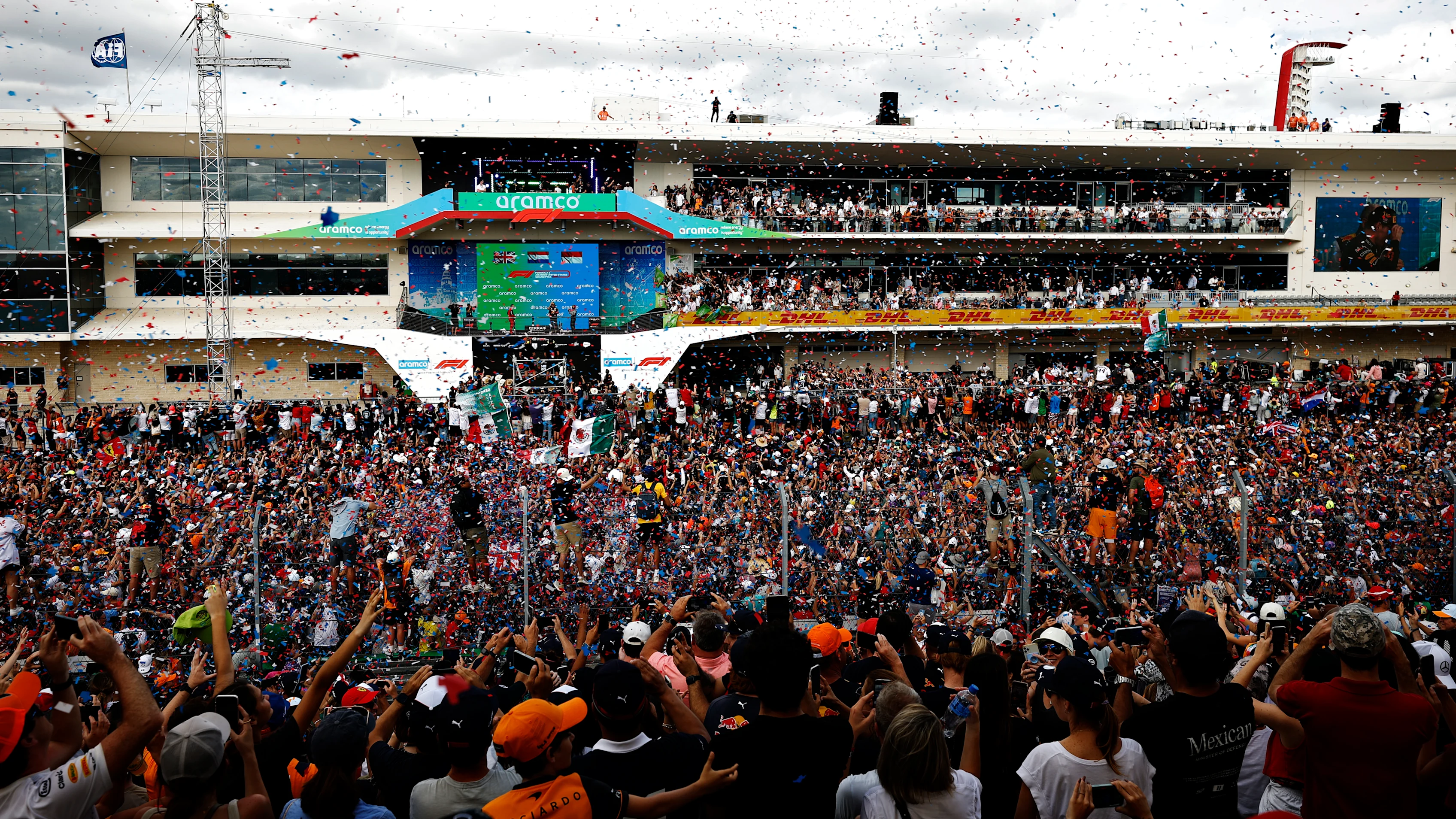 AUSTIN, TEXAS - OCTOBER 23: Second placed Lewis Hamilton of Great Britain and Mercedes, Race winner