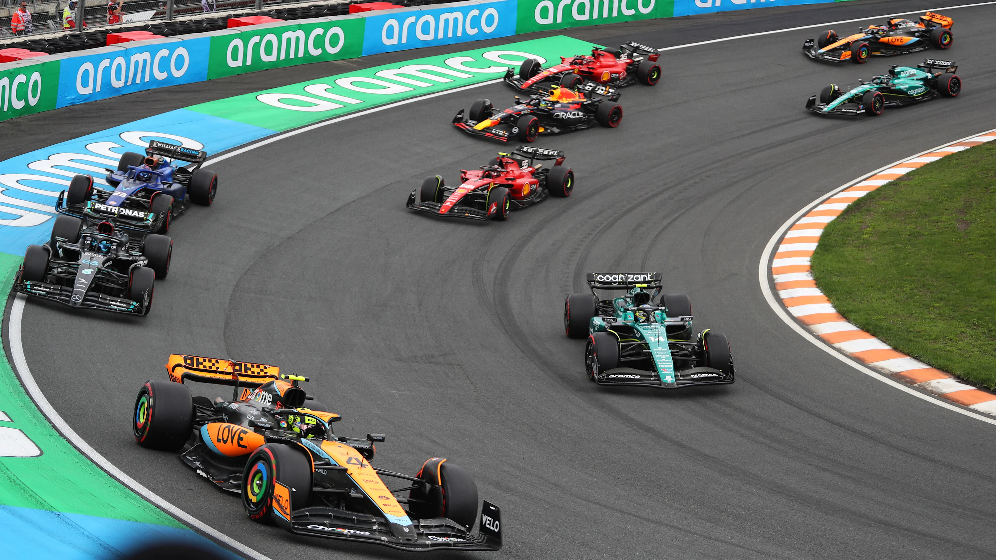 ZANDVOORT, NETHERLANDS - AUGUST 27: Lando Norris of Great Britain driving the (4) McLaren MCL60