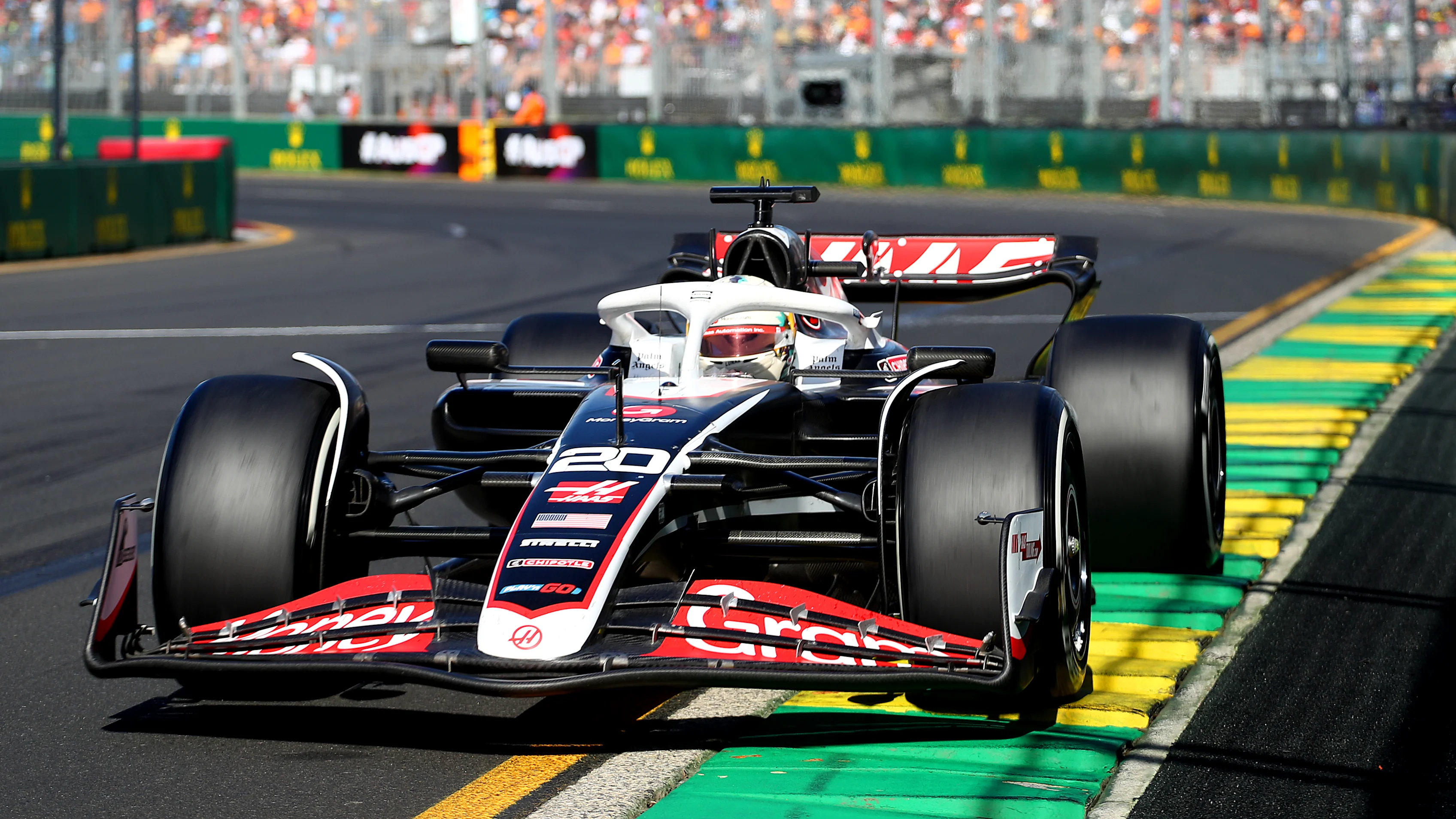 MELBOURNE, AUSTRALIA - MARCH 24: Kevin Magnussen of Denmark driving the (20) Haas F1 VF-24 Ferrari