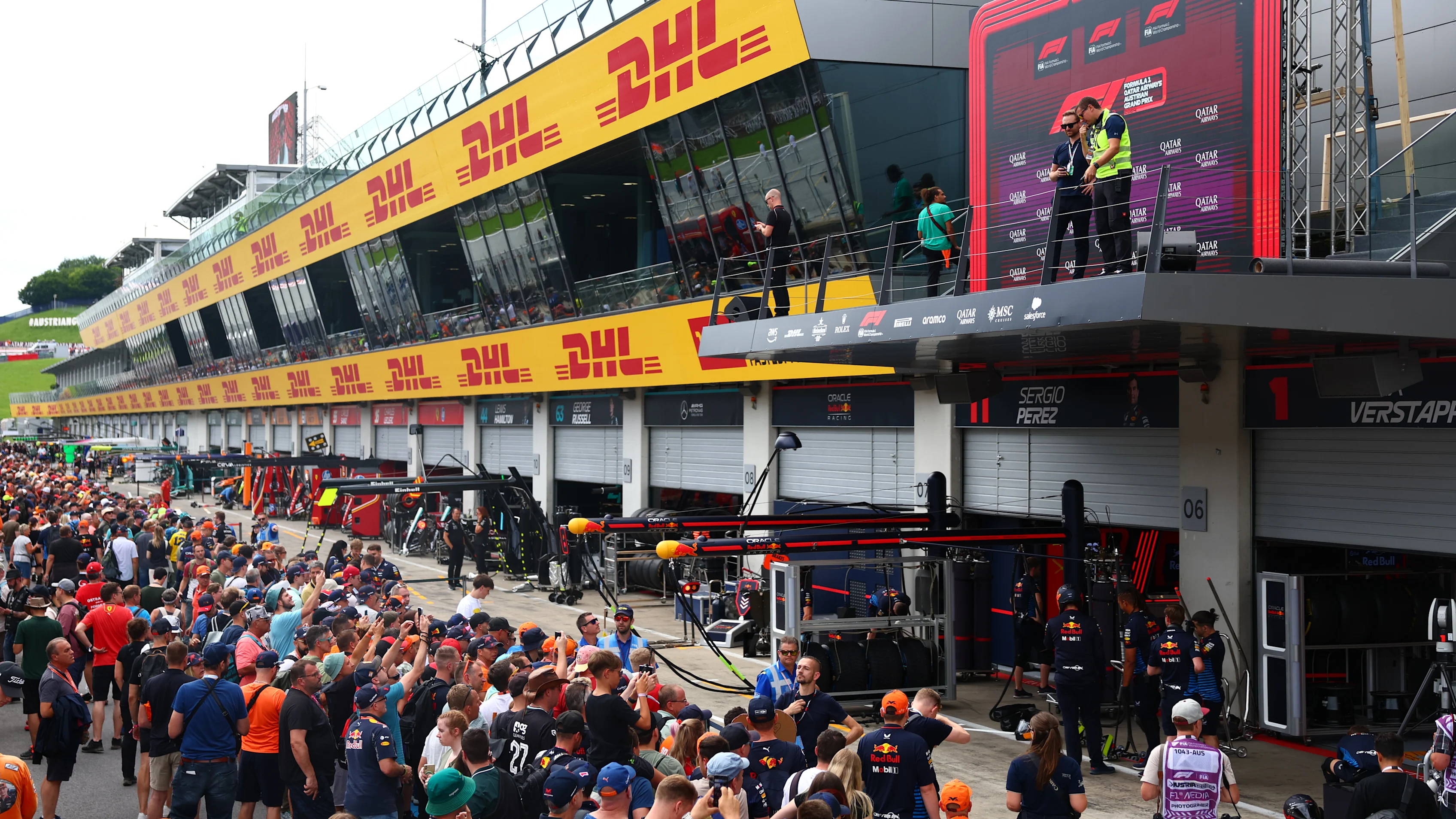 SPIELBERG, AUSTRIA - JUNE 27: A general view of the pitlane during previews ahead of the F1 Grand
