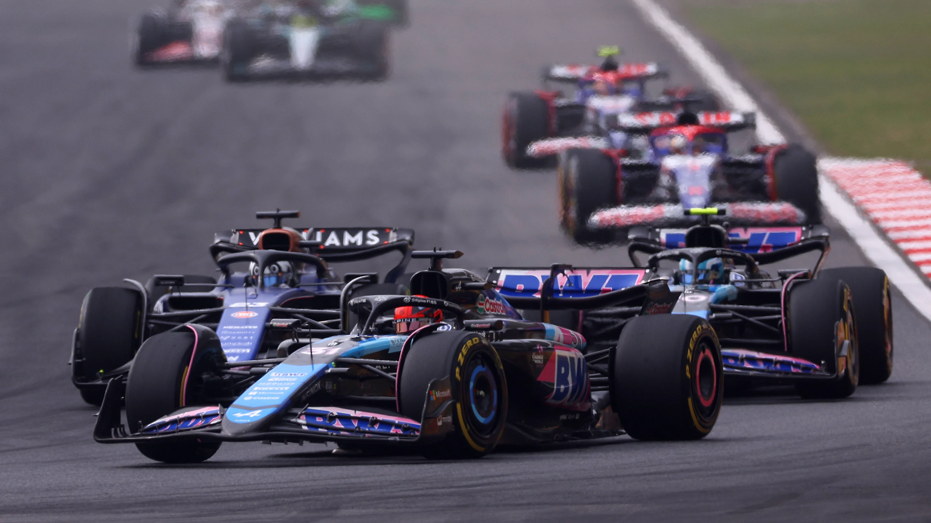 SHANGHAI, CHINA - APRIL 21: Esteban Ocon of France driving the (31) Alpine F1 A524 Renault leads