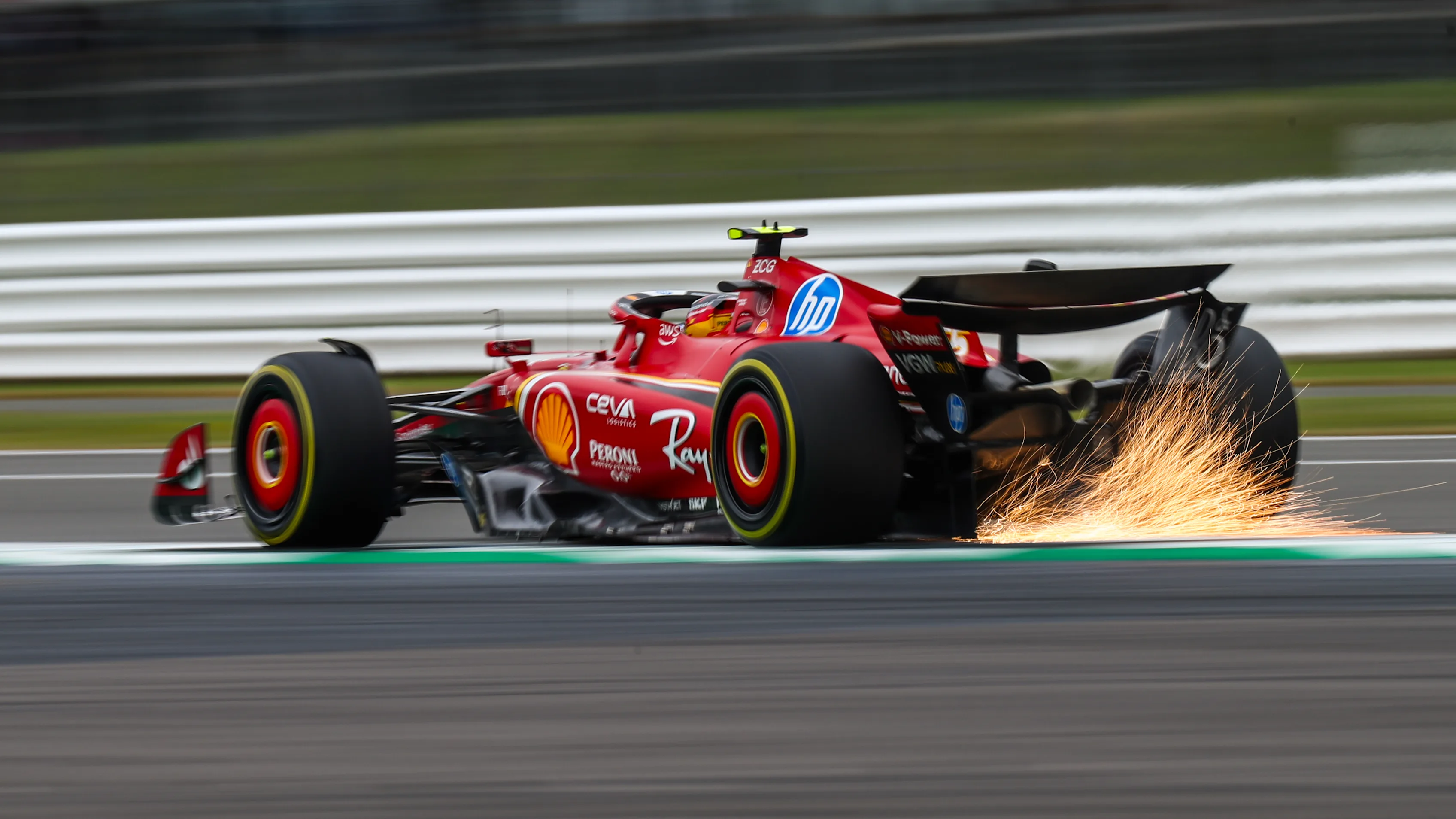 NORTHAMPTON, ENGLAND - JULY 05: Carlos Sainz of Ferrari and Spain during practice ahead of the F1