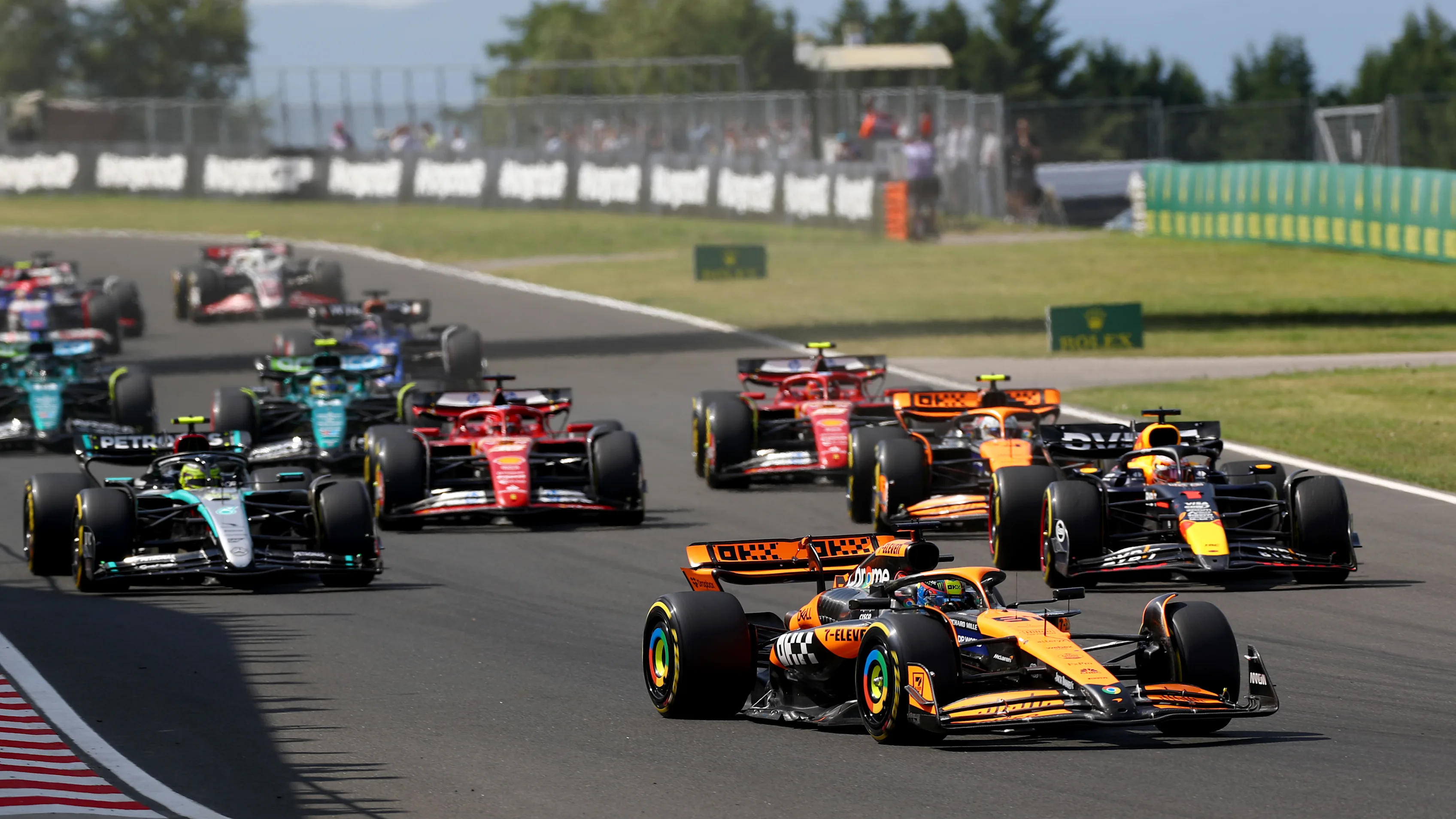 BUDAPEST, HUNGARY - JULY 21: Oscar Piastri of Australia driving the (81) McLaren MCL38 Mercedes