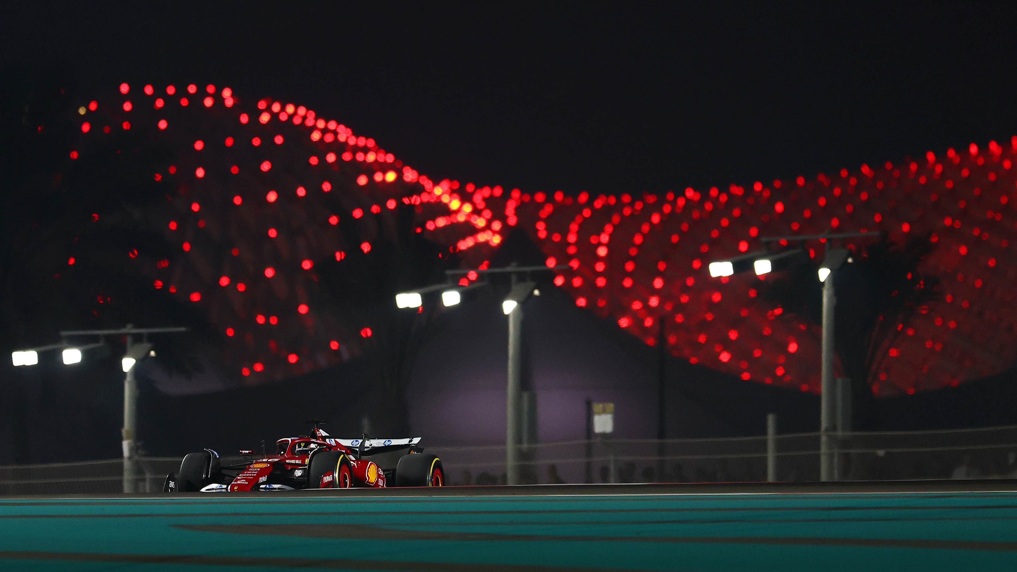 ABU DHABI, UNITED ARAB EMIRATES - DECEMBER 05: Charles Leclerc of Monaco driving the (16) Scuderia Ferrari SF-25 on track during practice ahead of the F1 Grand Prix of Abu Dhabi at Yas Marina Circuit on December 05, 2025 in Abu Dhabi, United Arab Emirates. (Photo by Clive Rose/Getty Images)