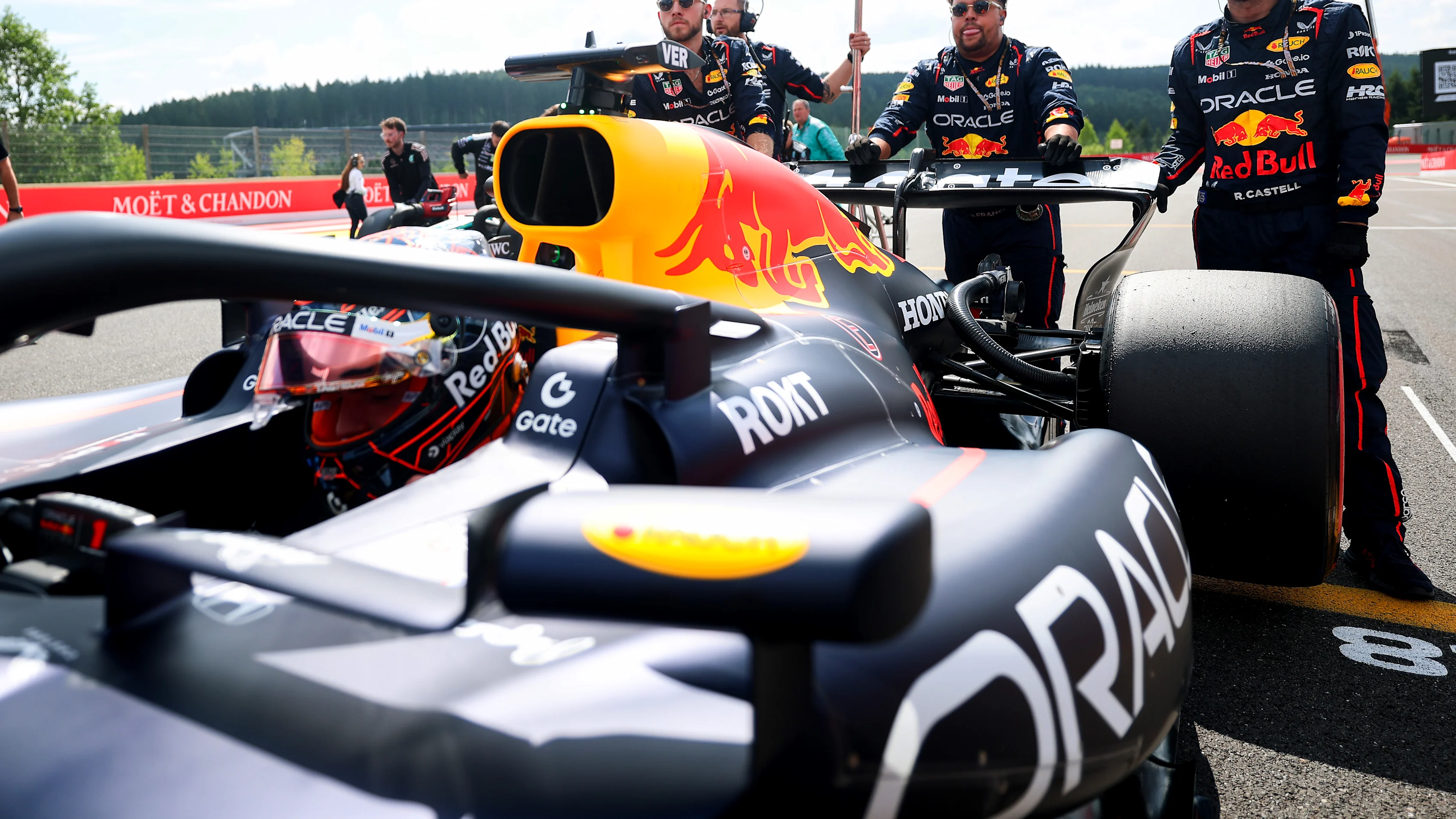 SPA, BELGIUM - JULY 26: Max Verstappen of the Netherlands and Oracle Red Bull Racing arrives on the
