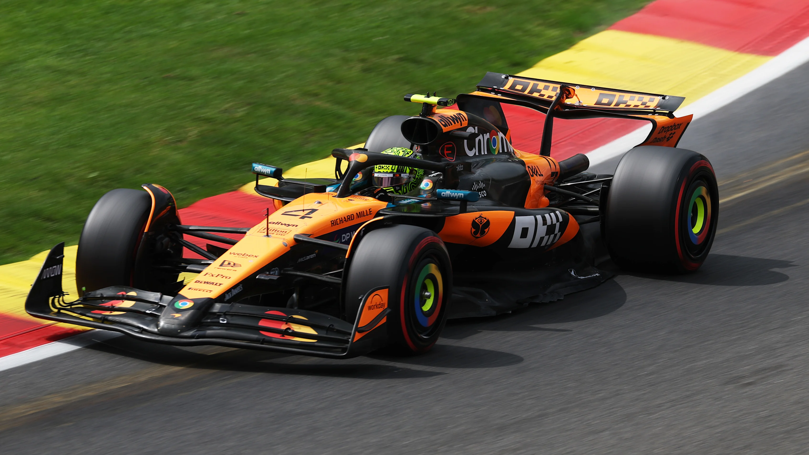 SPA, BELGIUM - JULY 26: Lando Norris of Great Britain driving the (4) McLaren MCL39 Mercedes on