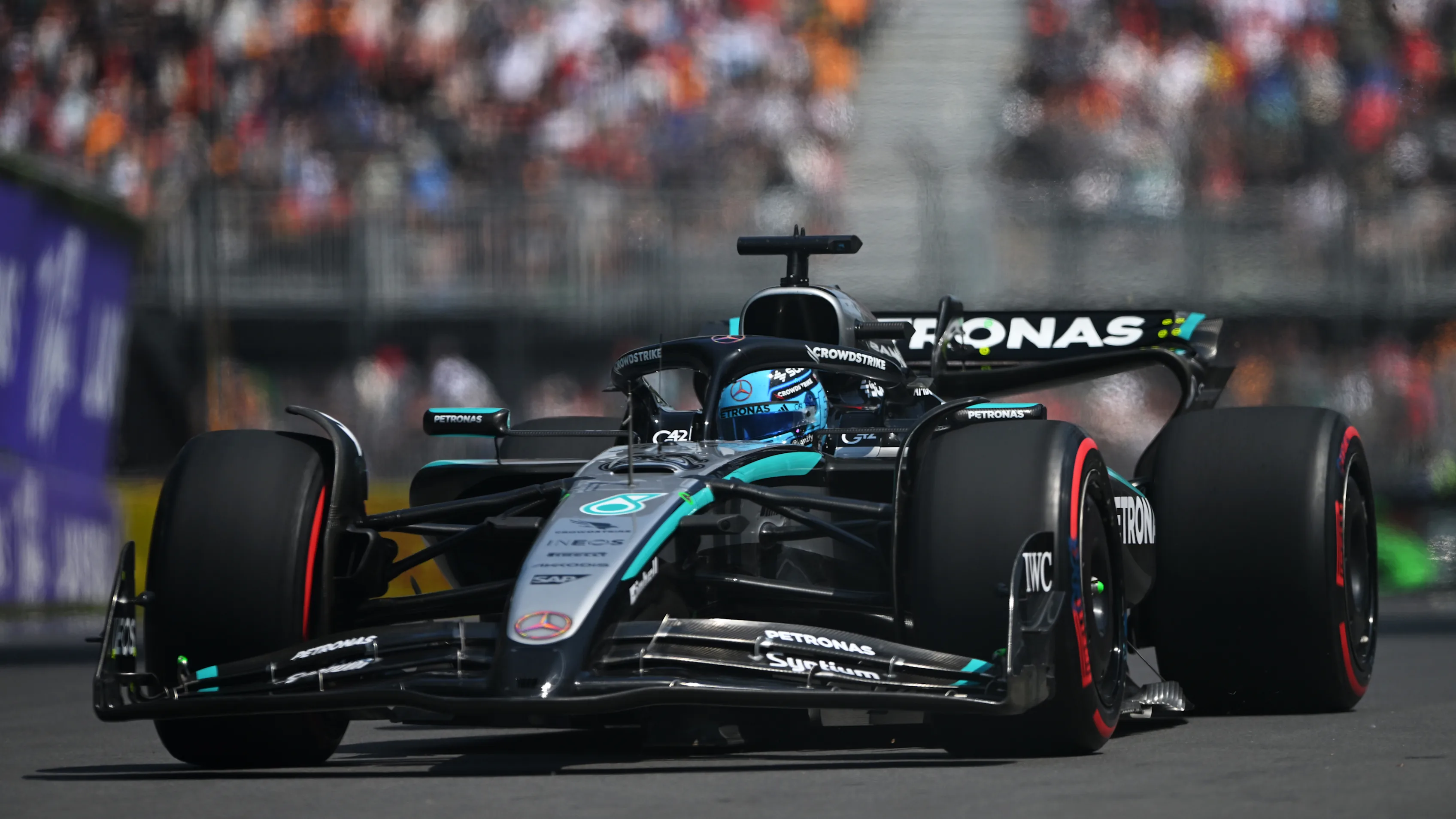 MONTREAL, QUEBEC - JUNE 13: George Russell of Great Britain driving the (63) Mercedes AMG Petronas